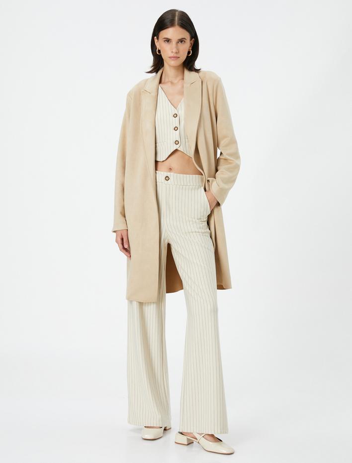  Trençkot Süet Görünümlü Rahat Kesim