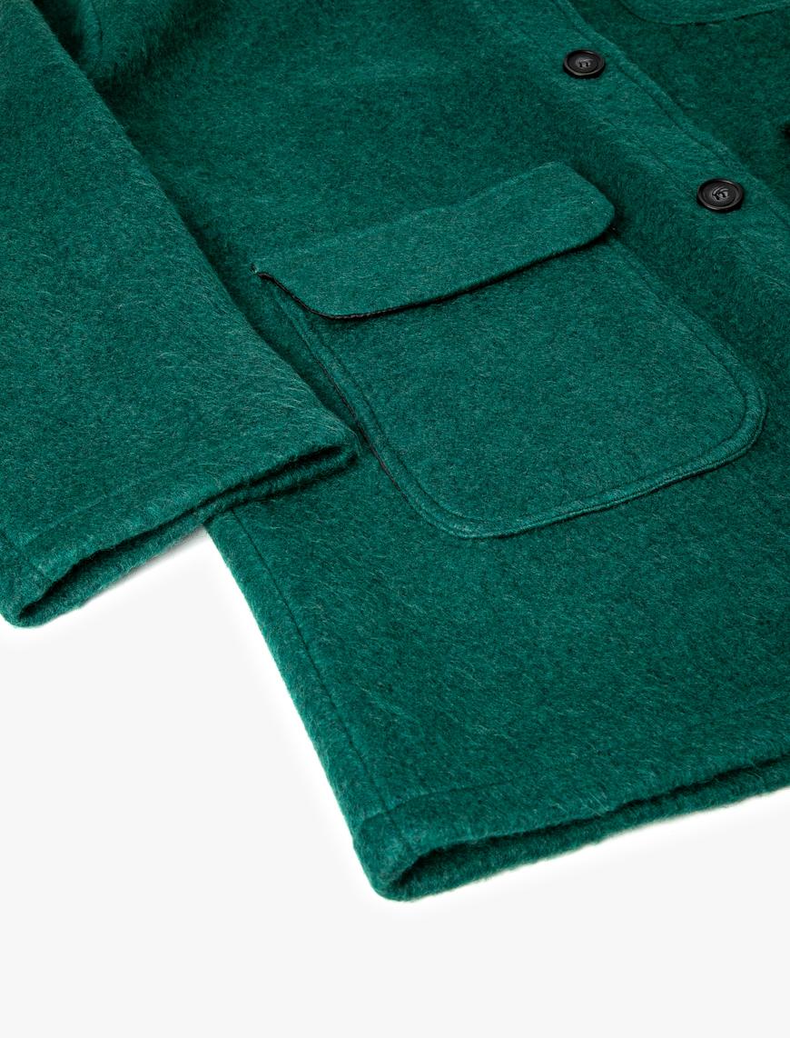   Oversize Kaşe Kaban Cep Detaylı Düğmeli