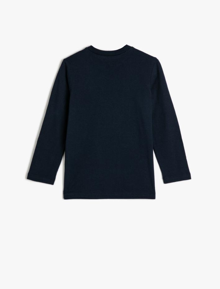 Erkek Çocuk Tişört Uzun Kollu Bisiklet Yaka Slogan Baskılı Pamuklu