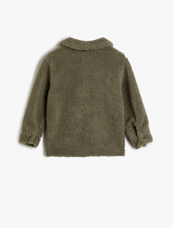 Erkek Çocuk Peluş Gömlek Ceket Cep Detaylı Düğmeli