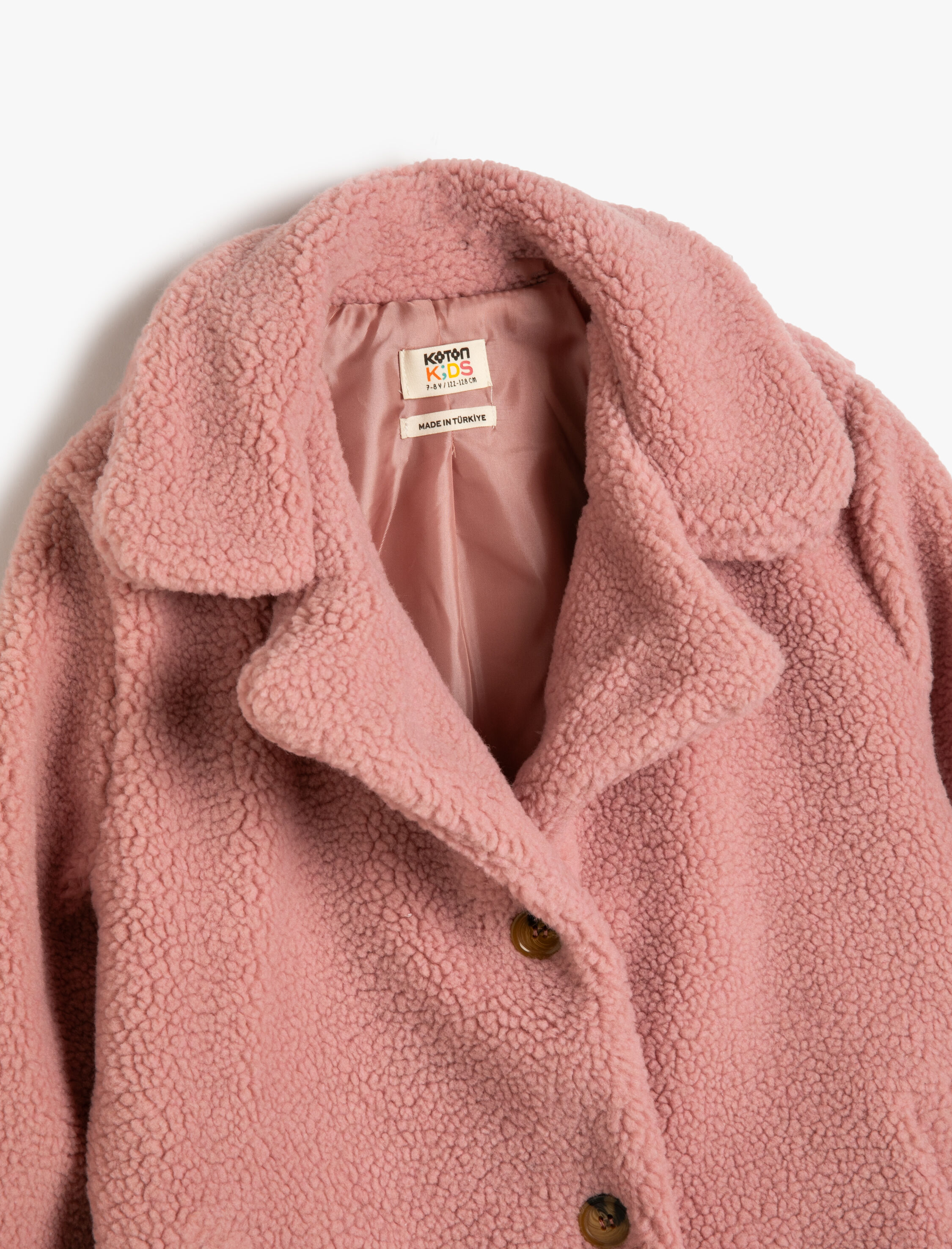  Kız Çocuk Peluş Mont Düğme Kapamalı Cepli