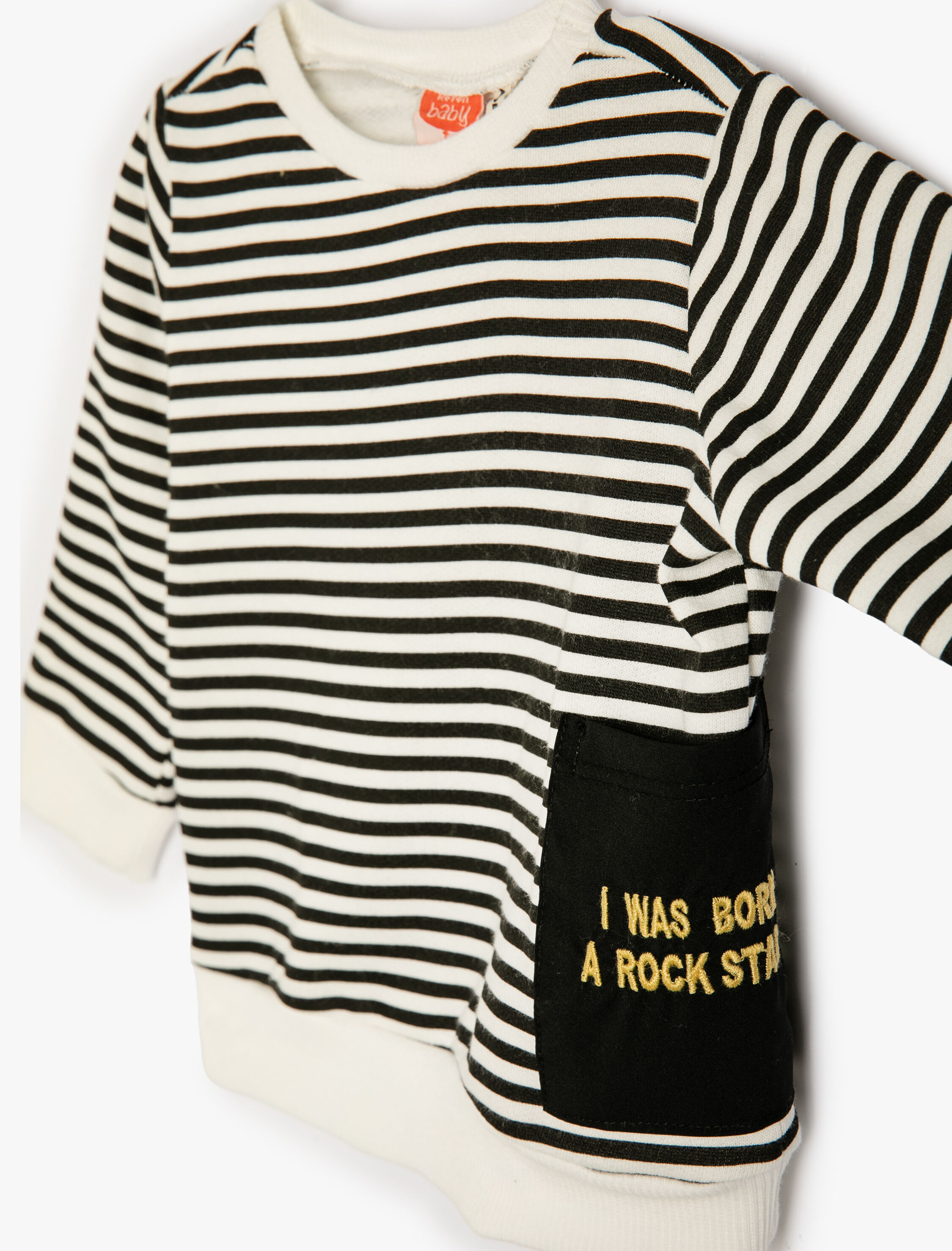  Erkek Bebek Sweatshirt Uzun Kollu Bisiklet Yaka Cep ve İşleme Detaylı Şardonlu Pamuklu