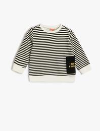 Sweatshirt Uzun Kollu Bisiklet Yaka Cep ve İşleme Detaylı Şardonlu Pamuklu