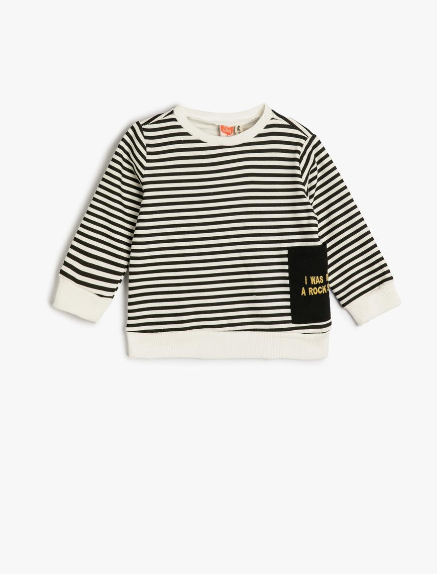  Erkek Bebek Sweatshirt Uzun Kollu Bisiklet Yaka Cep ve İşleme Detaylı Şardonlu Pamuklu