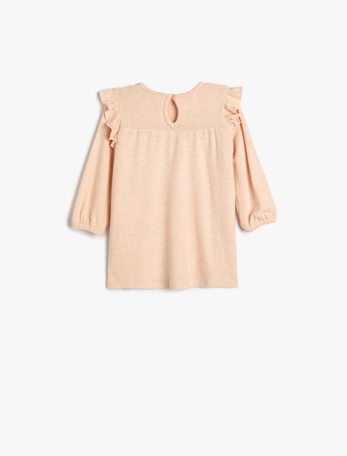 Kız Bebek Triko Elbise Fırfırlı Lastik Manşetli Arkası Düğme Kapamalı