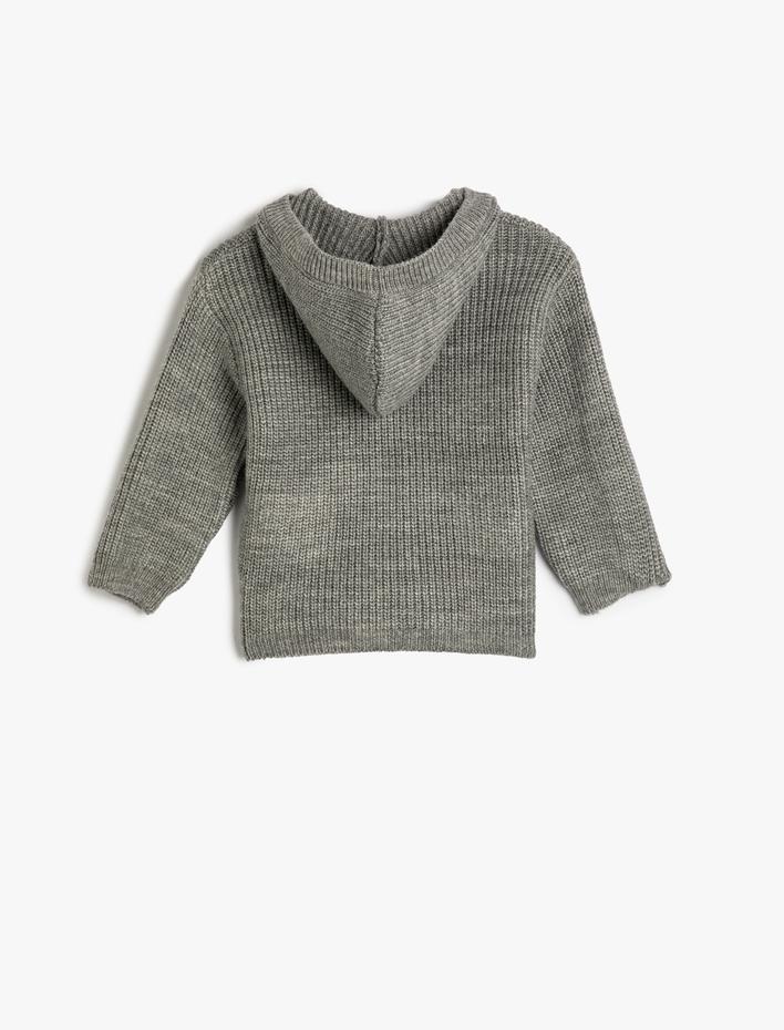 Erkek Bebek Kapşonlu Örgü Hırka Düğme Kapamalı Cep Detaylı