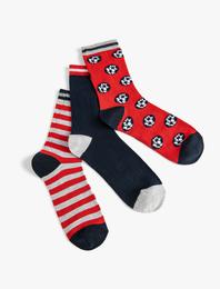 3'lü Renkli Futbol Temalı Desenli Çorap Seti