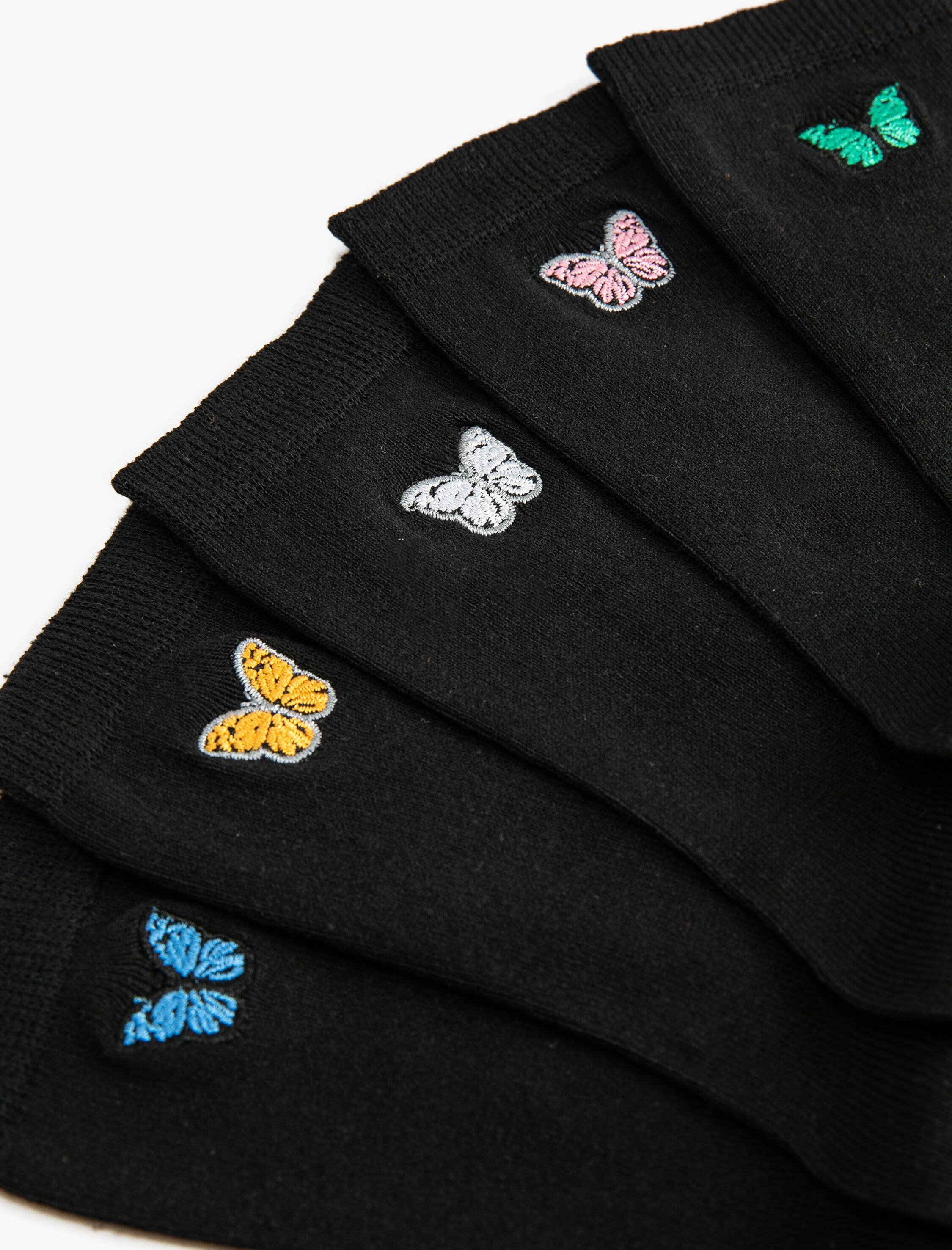  Kadın 5'li Soket Çorap Seti Kelebek İşlemeli