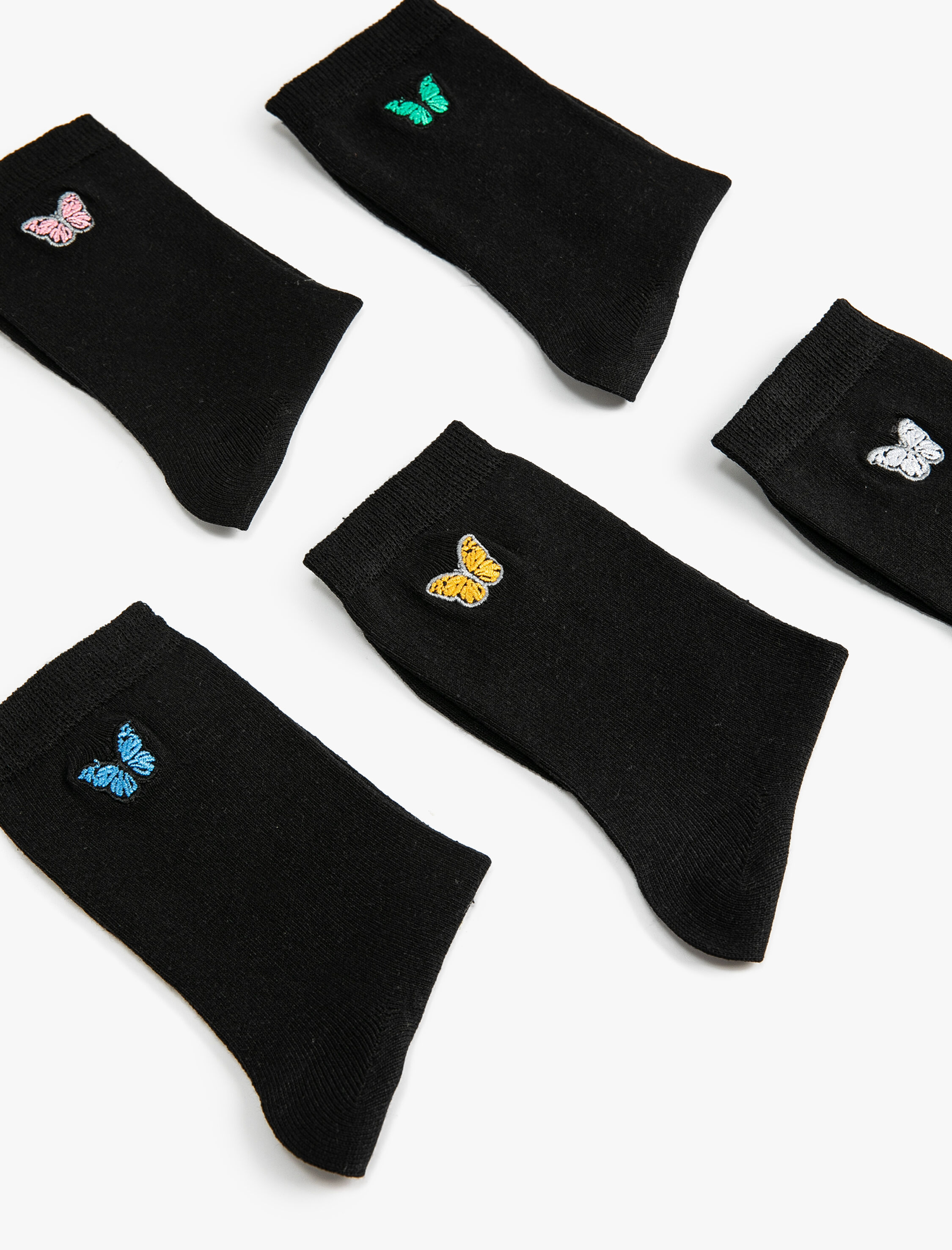  Kadın 5'li Soket Çorap Seti Kelebek İşlemeli