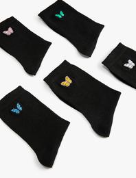 5'li Soket Çorap Seti Kelebek İşlemeli
