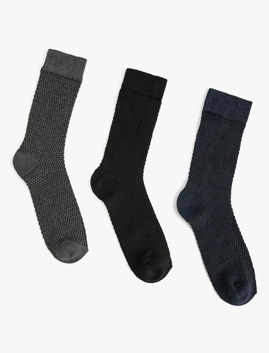  Erkek 3'lü Soket Çorap Seti Çok Renkli Dokulu