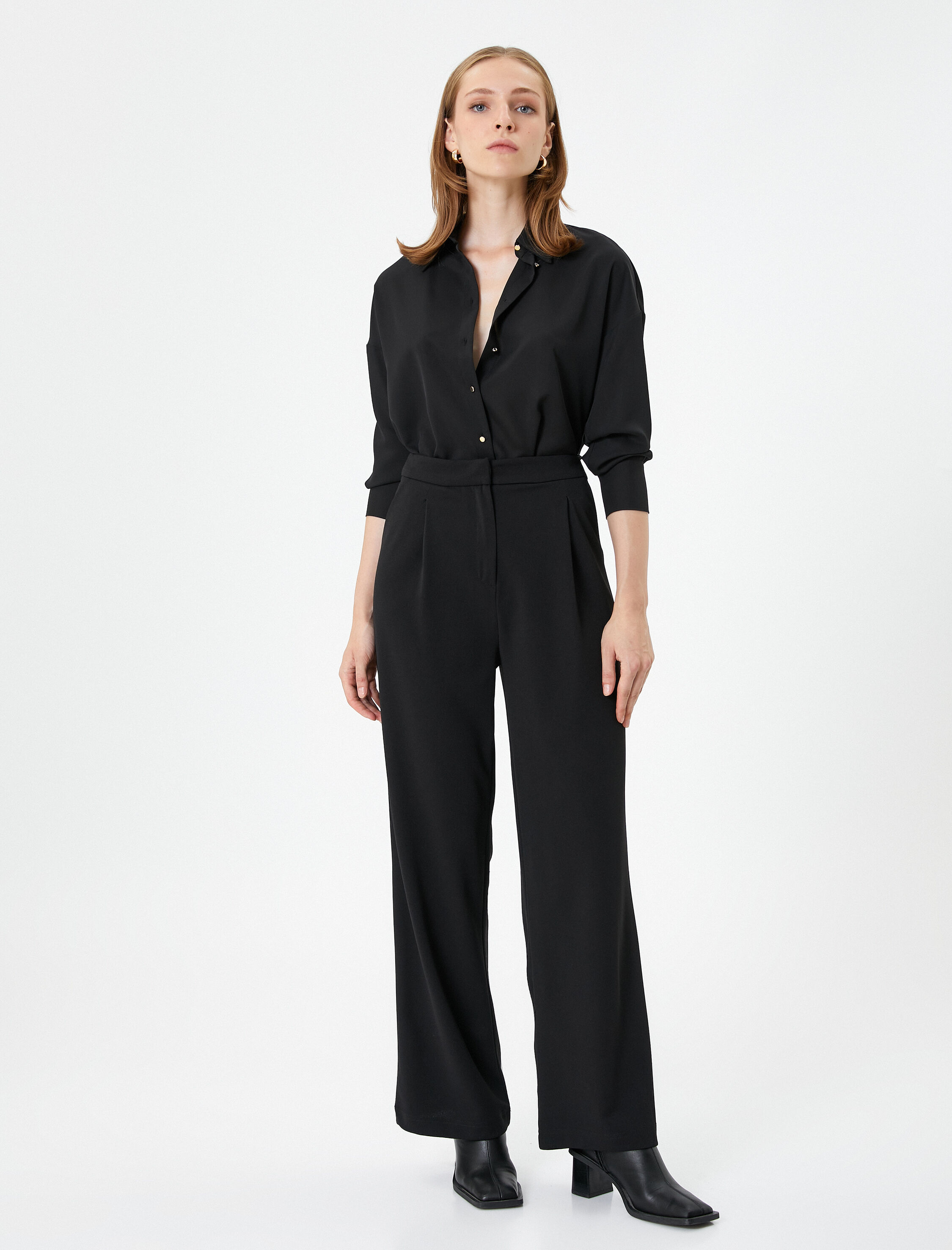   Uzun Kollu Gömlek Düğmeli Klasik Yaka