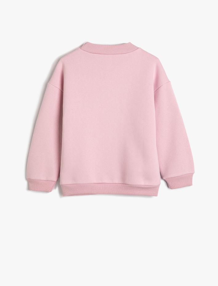 Kız Çocuk Sweatshirt Uzun Kollu Bisiklet Yaka Slogan Baskılı Şardonlu