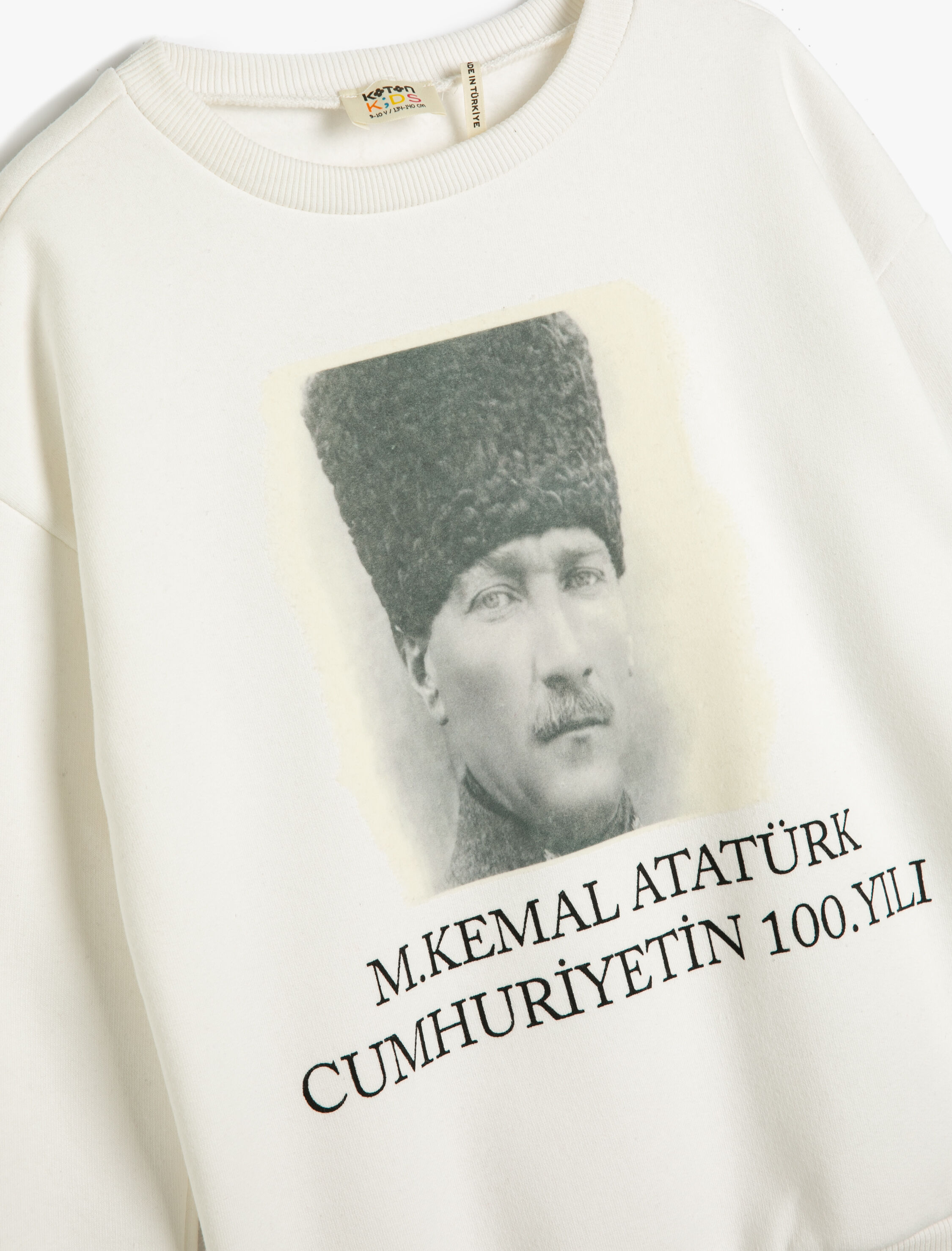  Kız Çocuk Atatürk Baskılı Sweatshirt Uzun Kollu Bisiklet Yaka Şardonlu