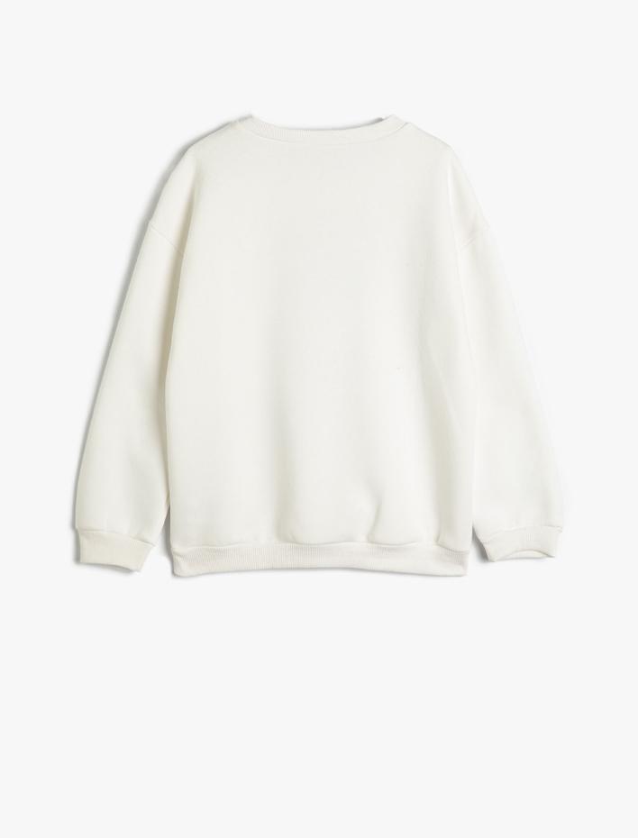 Kız Çocuk Atatürk Baskılı Sweatshirt Uzun Kollu Bisiklet Yaka Şardonlu