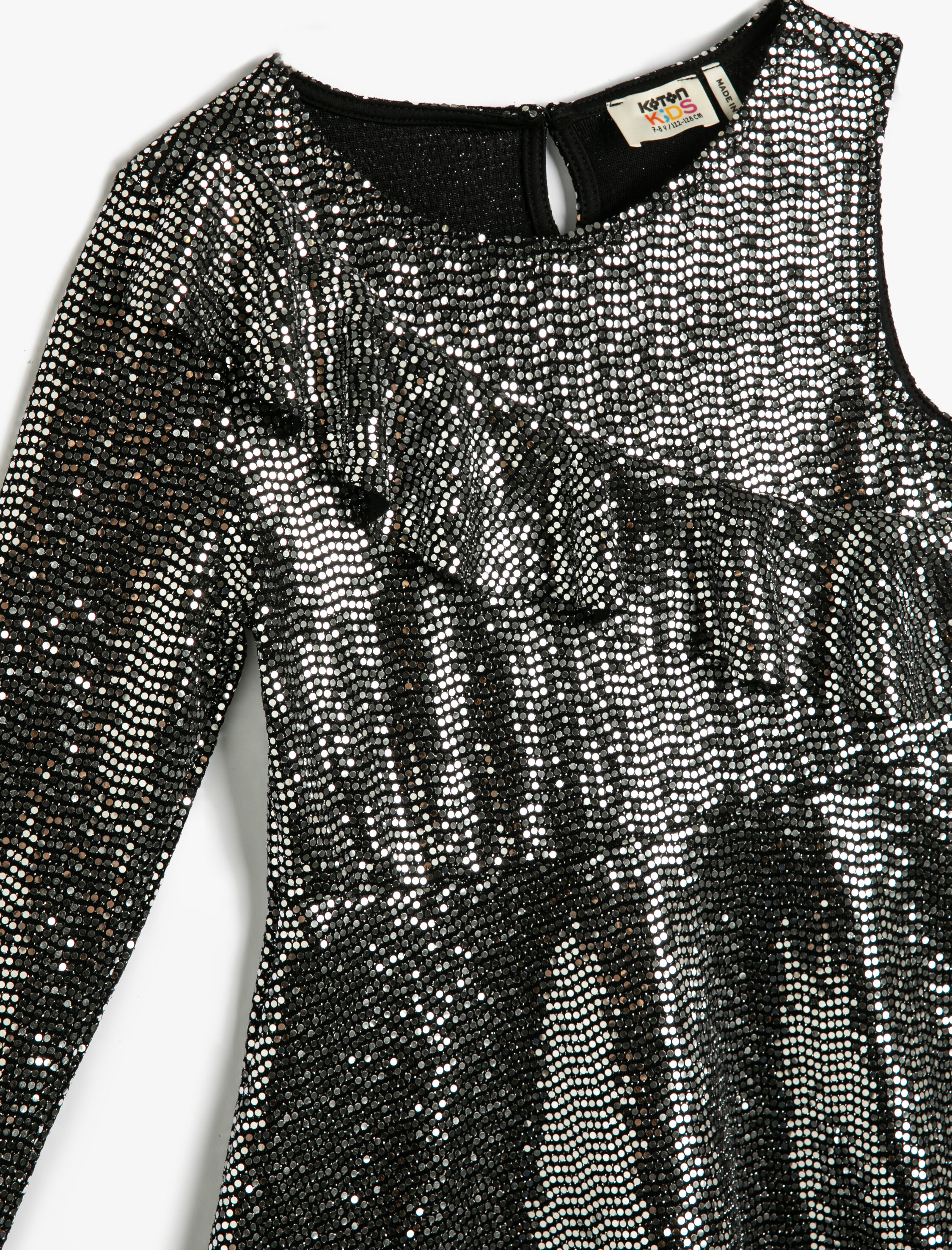  Kız Çocuk Pullu Payetli Elbise Tek Omuz Fırfır Detaylı