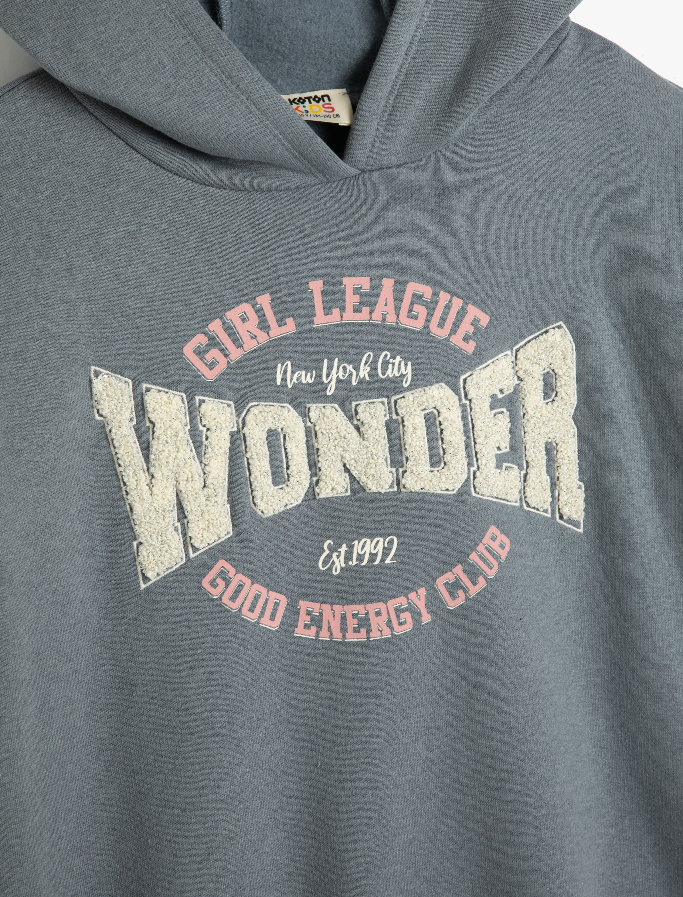 Kız Çocuk Kapşonlu Sweatshirt Uzun Kollu Slogan Baskılı Şardonlu