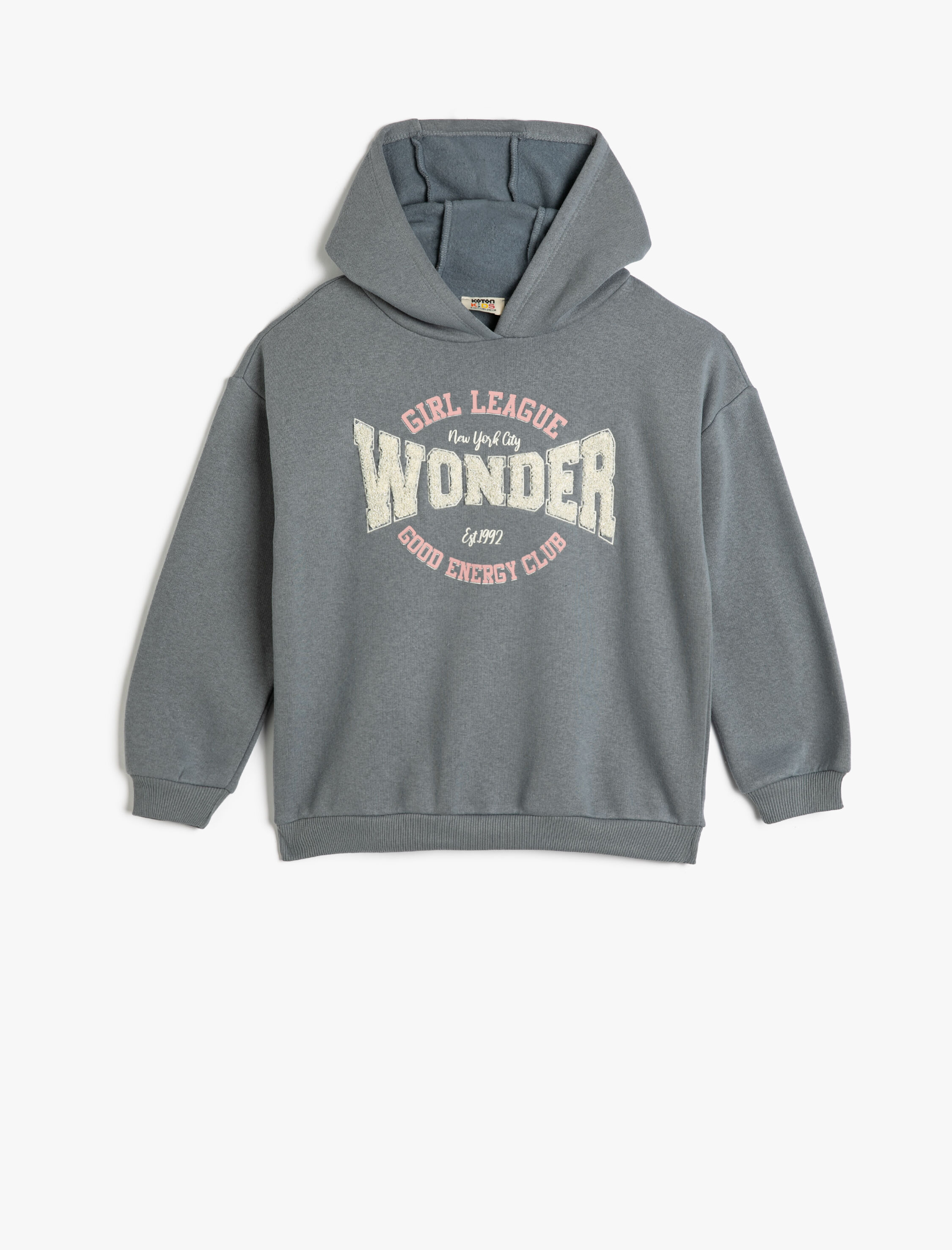 Kız Çocuk Kapşonlu Sweatshirt Uzun Kollu Slogan Baskılı Şardonlu