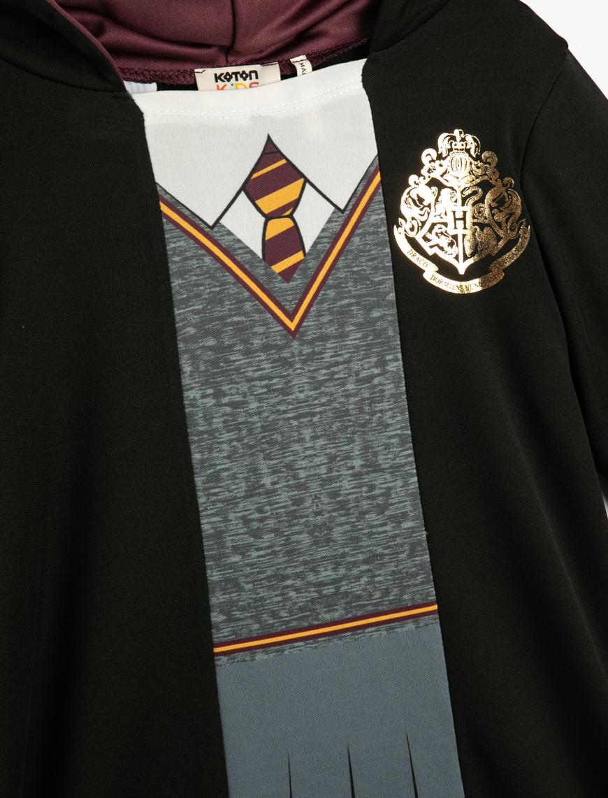  Kız Çocuk Harry Potter Kostüm Elbise Lisanslı Kapşonlu Baskı Detaylı Uzun Kollu