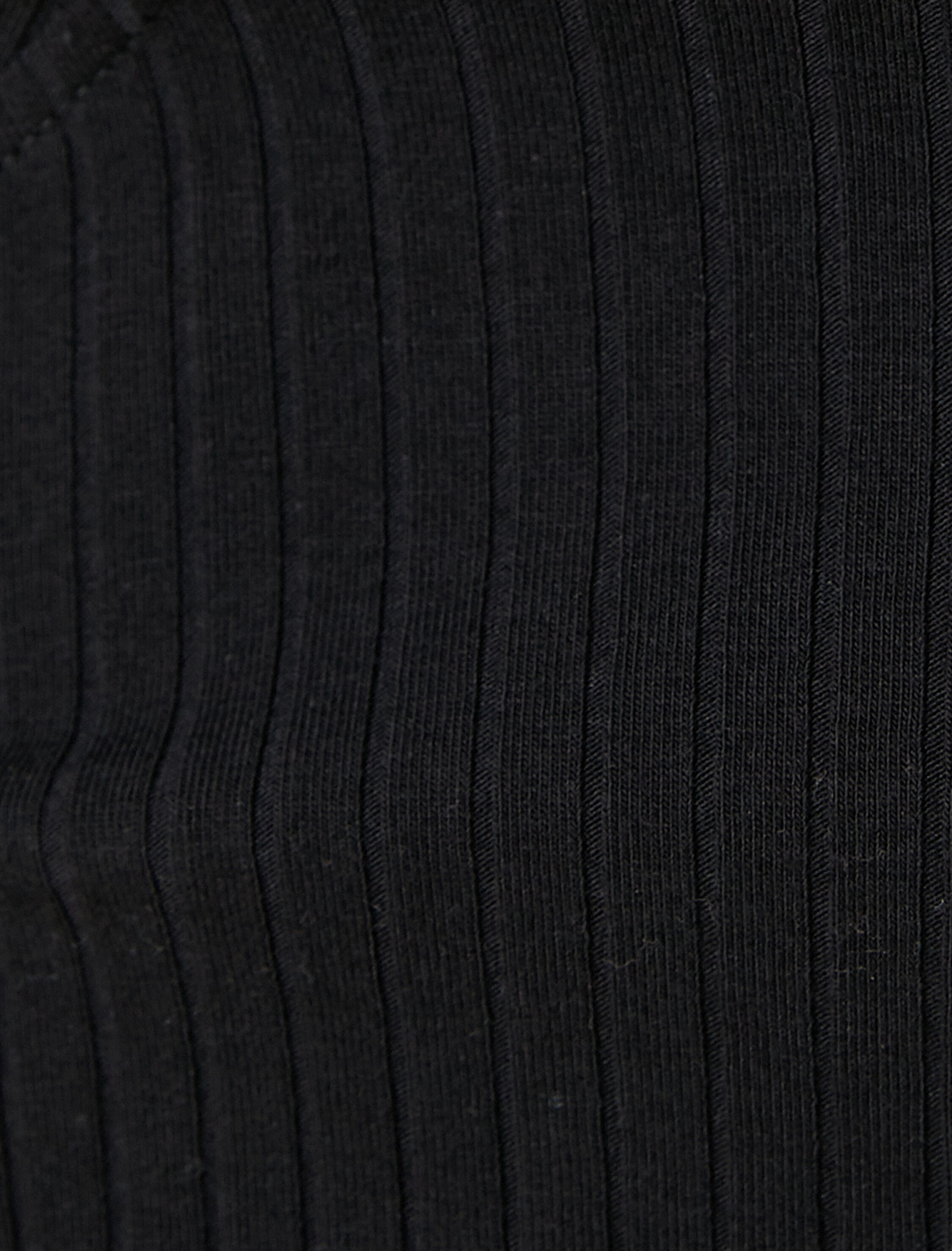   Crop Tişört Uzun Kollu U Yaka Biye Detaylı Fitilli