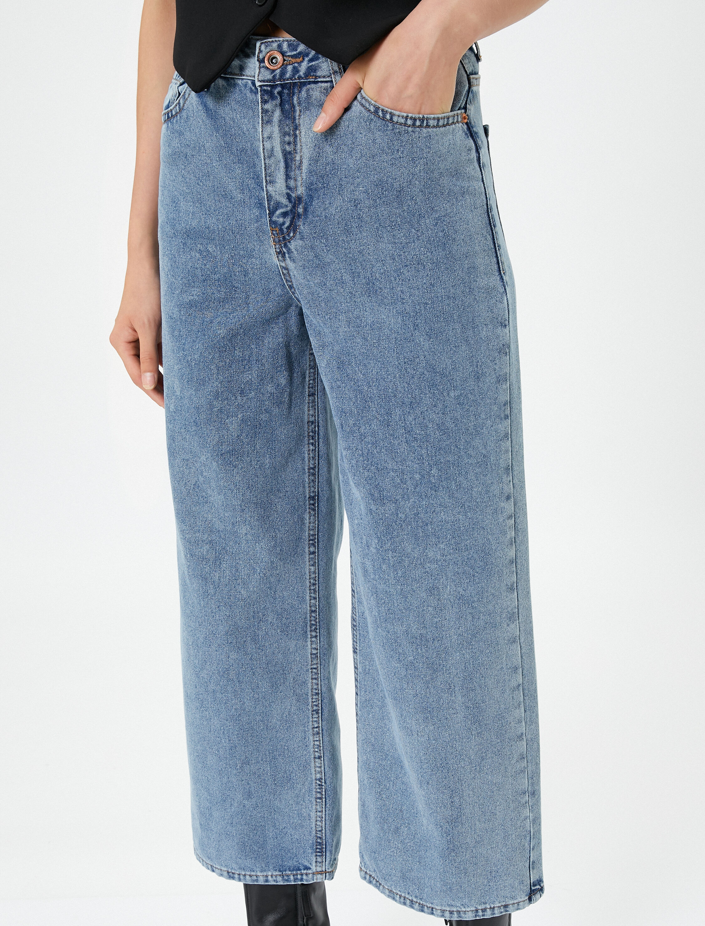   Geniş Paça Kot Pantolon Ekstra Geniş Kısa Paça Yüksek Bel - Bianca Jean