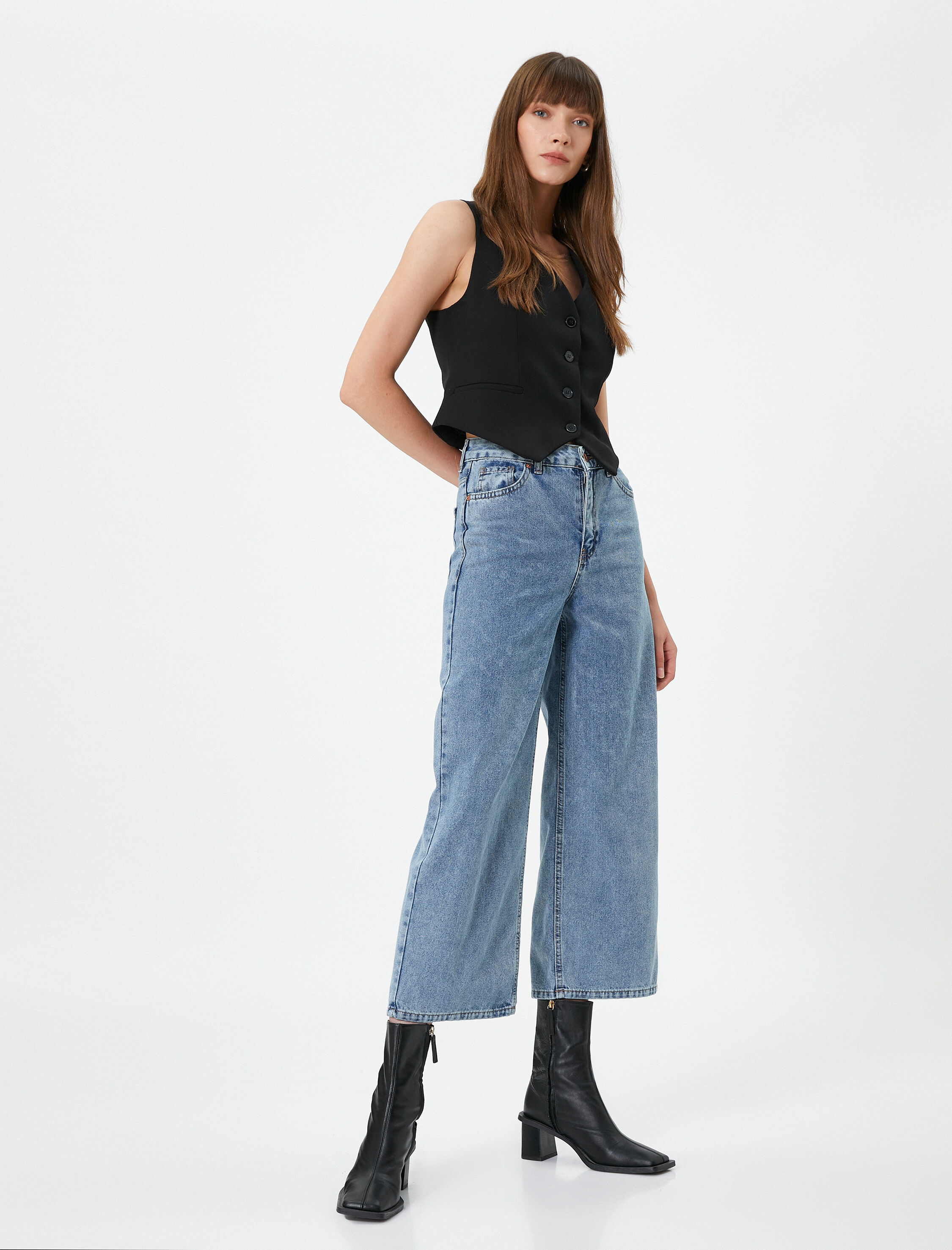   Geniş Paça Kot Pantolon Ekstra Geniş Kısa Paça Yüksek Bel - Bianca Jean