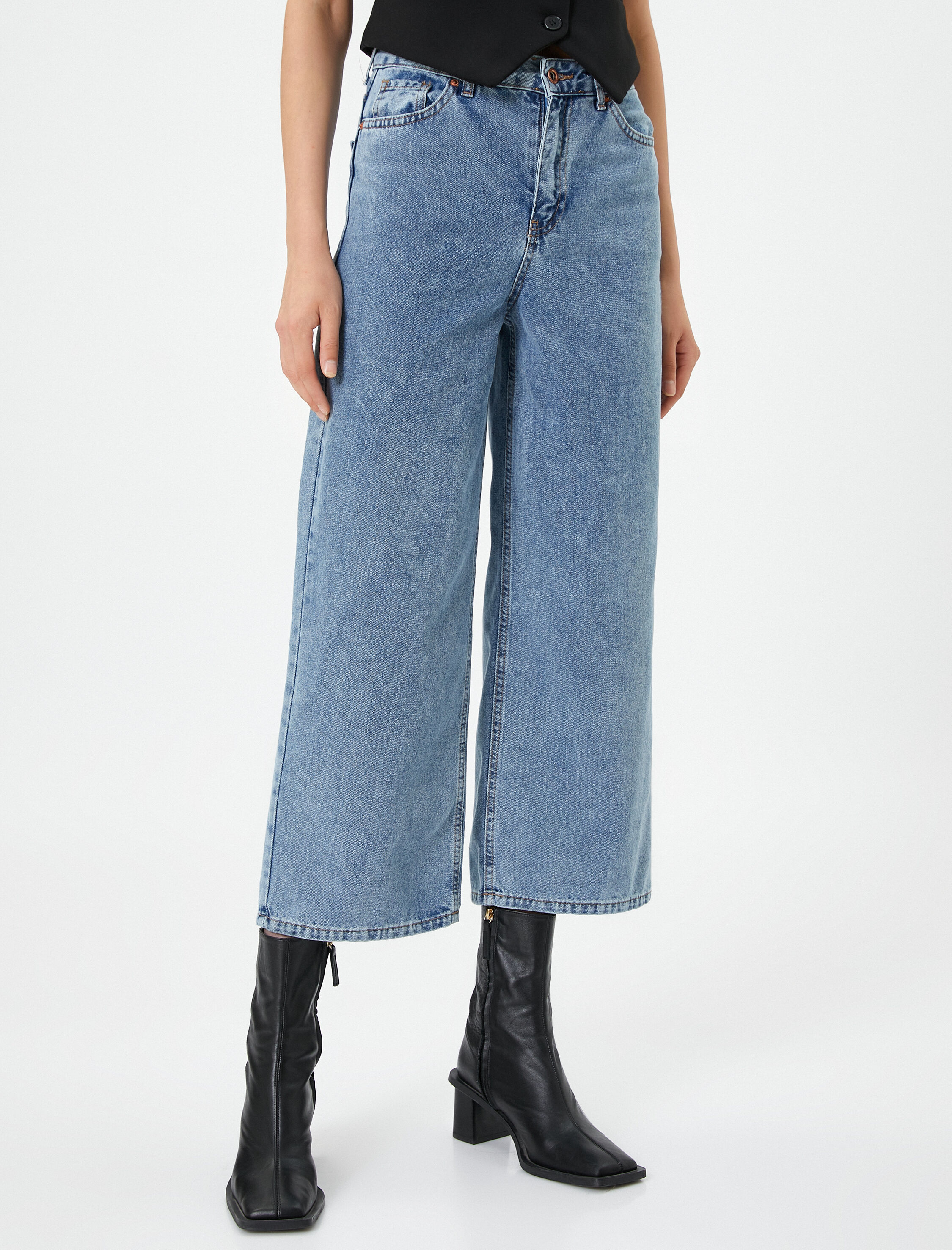   Geniş Paça Kot Pantolon Ekstra Geniş Kısa Paça Yüksek Bel - Bianca Jean