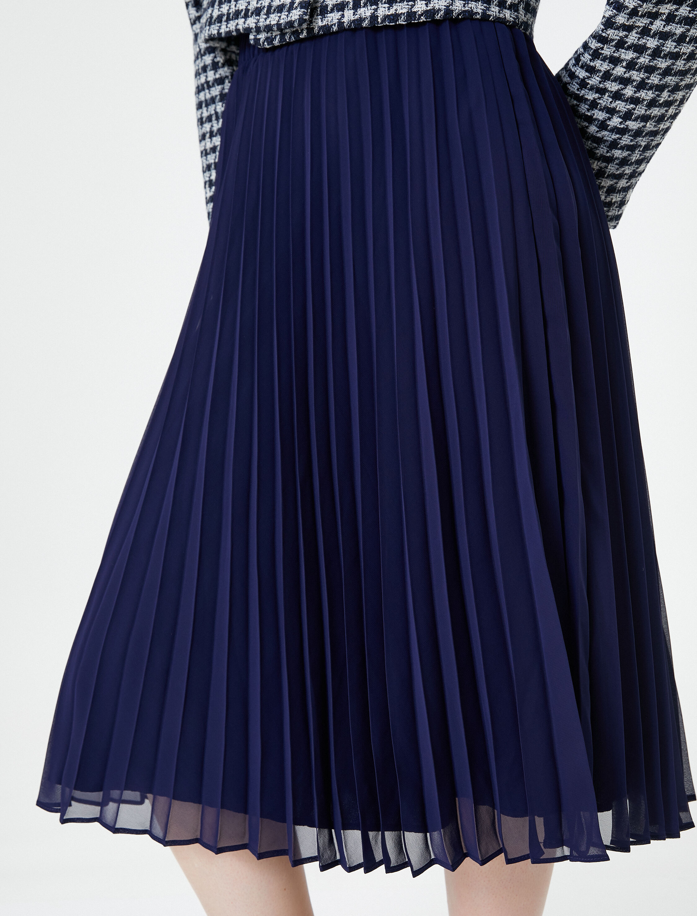   Midi Pileli Etek Lastikli Yüksek Bel Astarlı