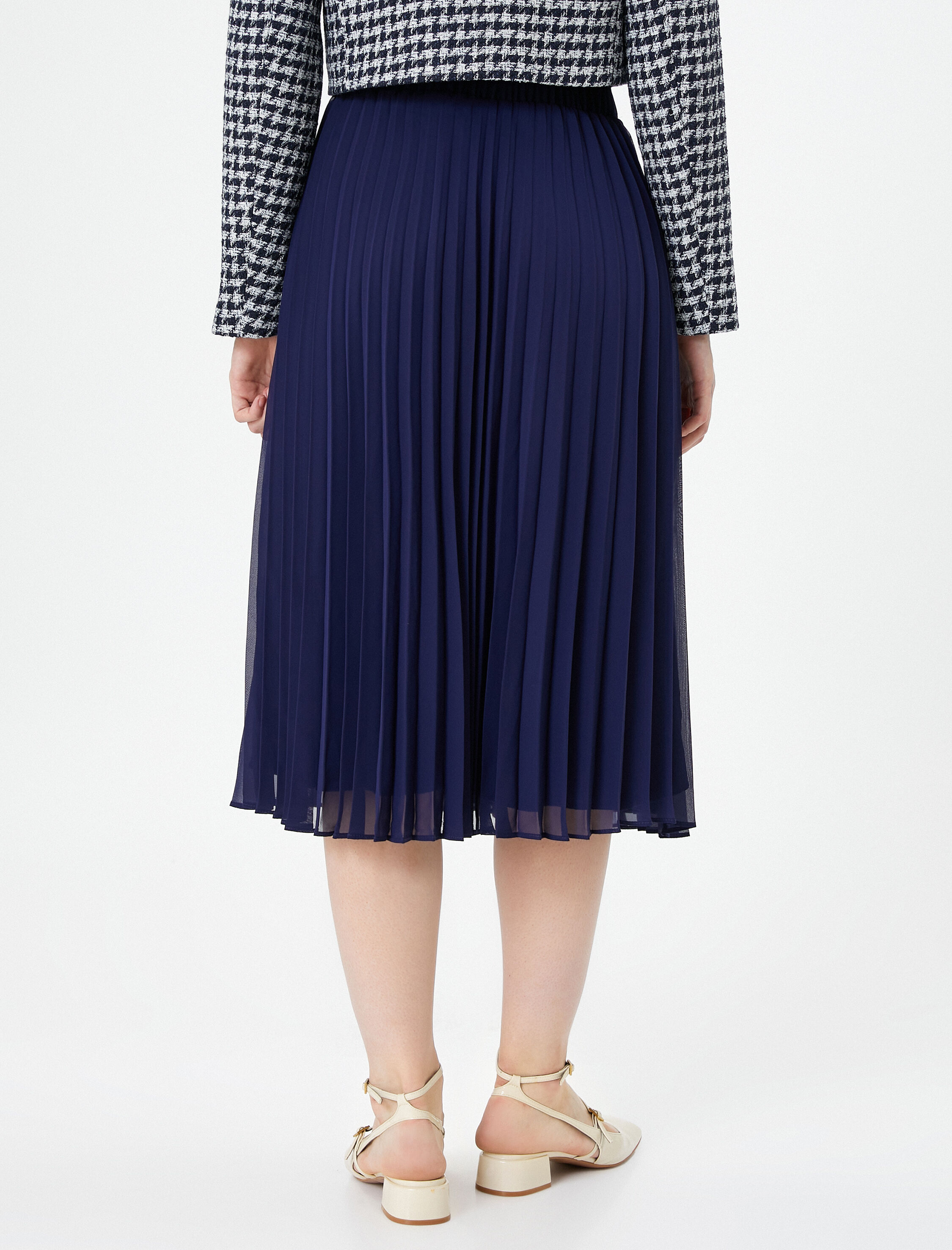   Midi Pileli Etek Lastikli Yüksek Bel Astarlı