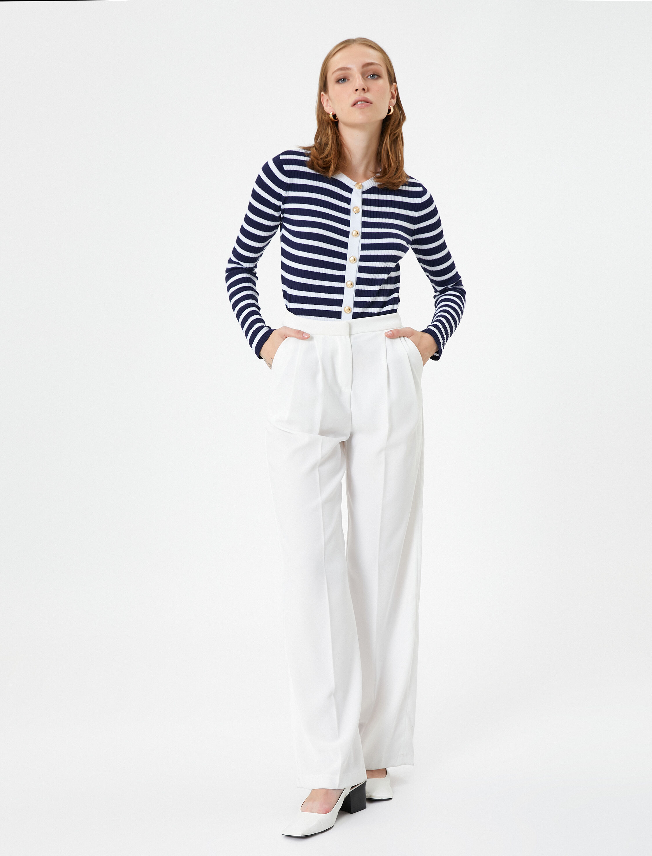   Triko Hırka Gold Düğmeli Fitilli Bisiklet Yaka