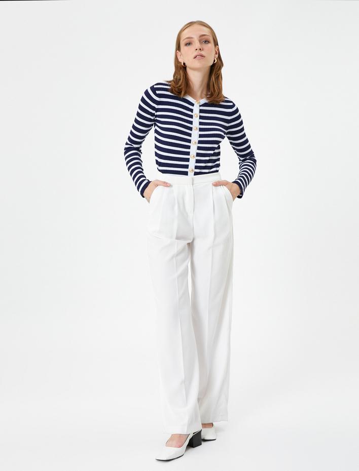  Triko Hırka Gold Düğmeli Fitilli Bisiklet Yaka