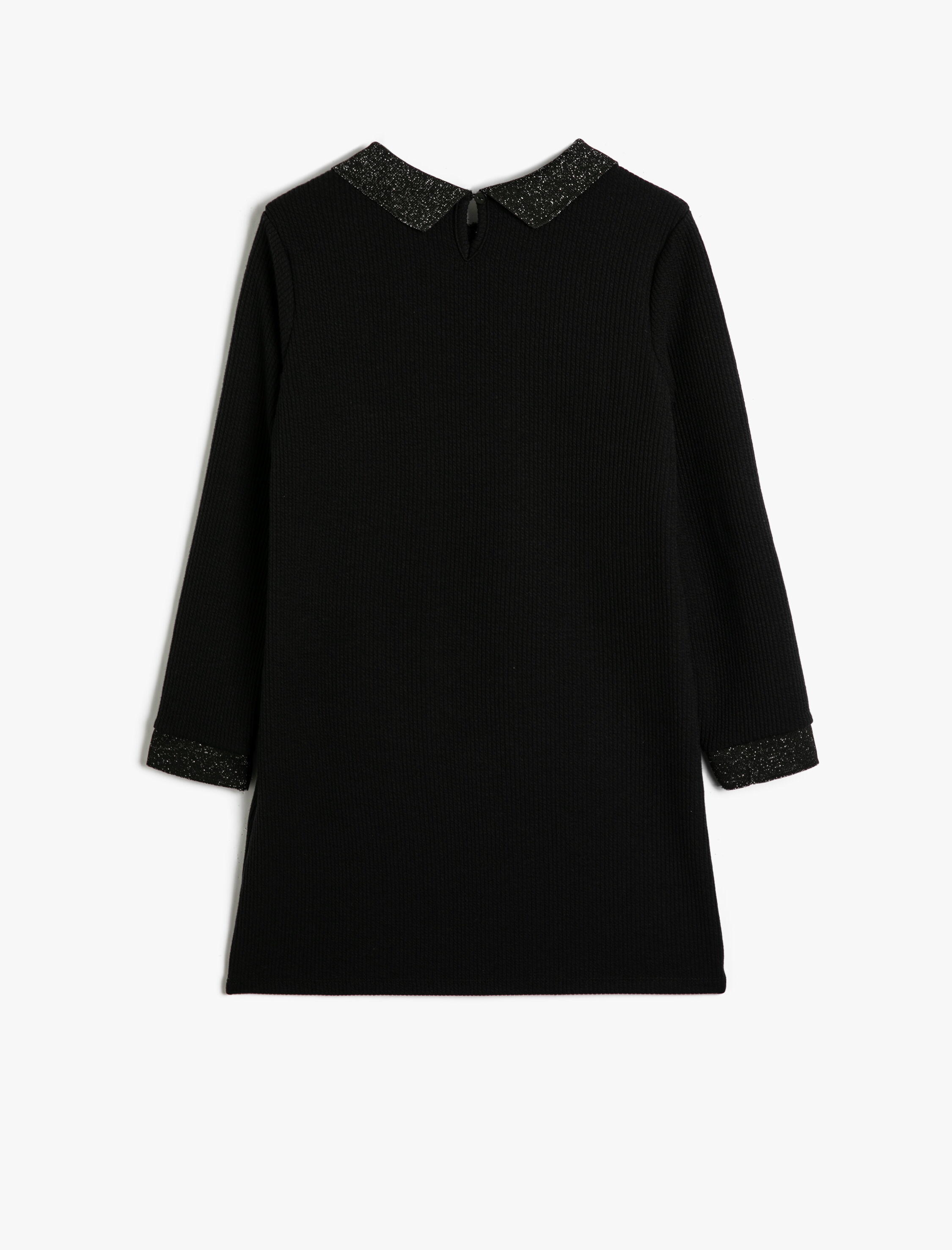  Kız Çocuk Elbise Gömlek Yaka Sim Detaylı Ribanalı