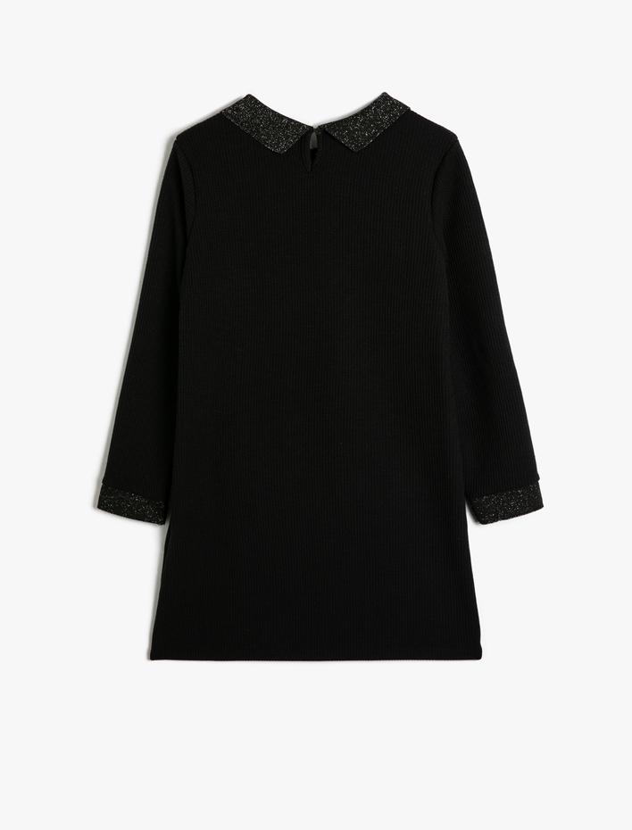 Kız Çocuk Elbise Gömlek Yaka Sim Detaylı Ribanalı