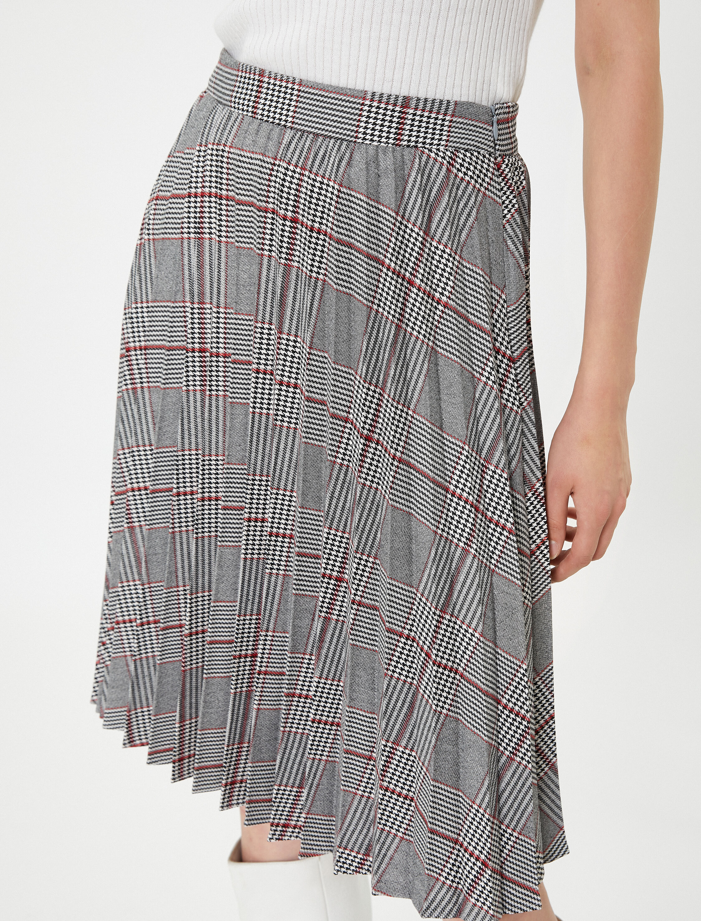   Pileli Çan Etek Yüksek Bel