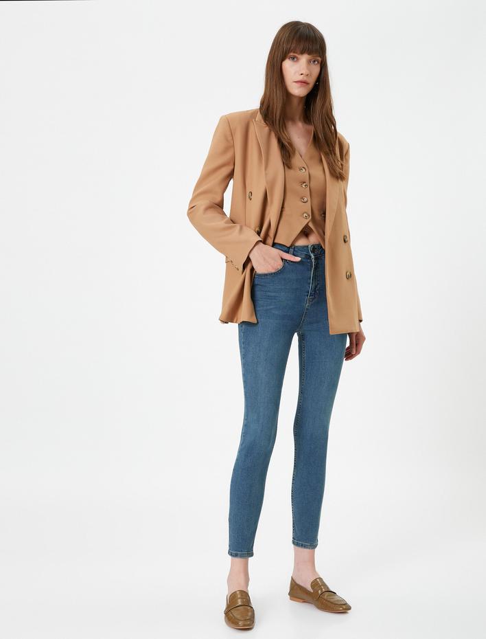  Yüksek Bel Kot Pantolon Dar Paça Dar Kesim - Carmen Jean