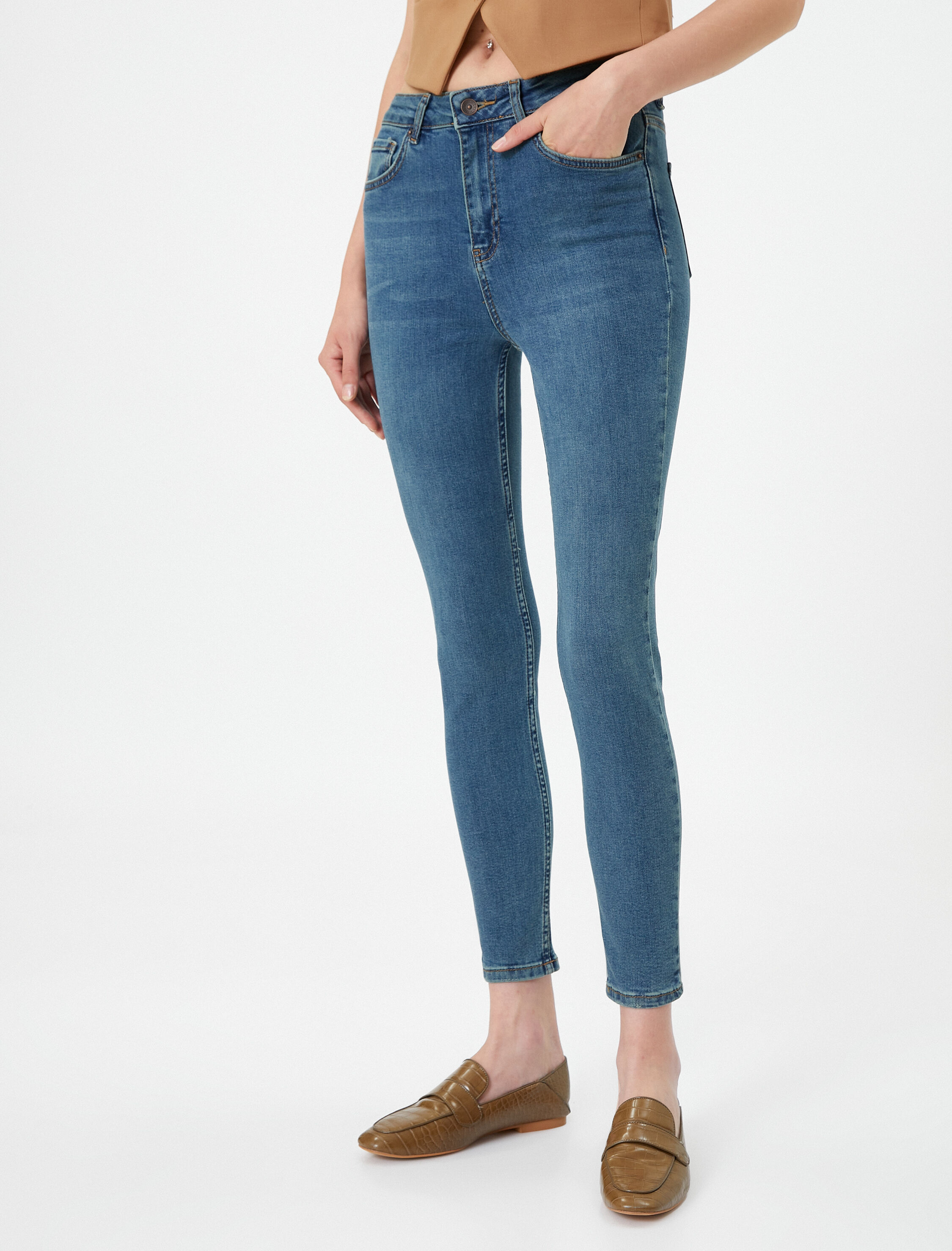 Yüksek Bel Kot Pantolon Dar Paça Dar Kesim - Carmen Jean