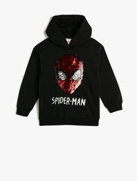 Spiderman Kapşonlu Sweatshirt Lisanslı Uzun Kollu Pullu Payetli Şardonlu