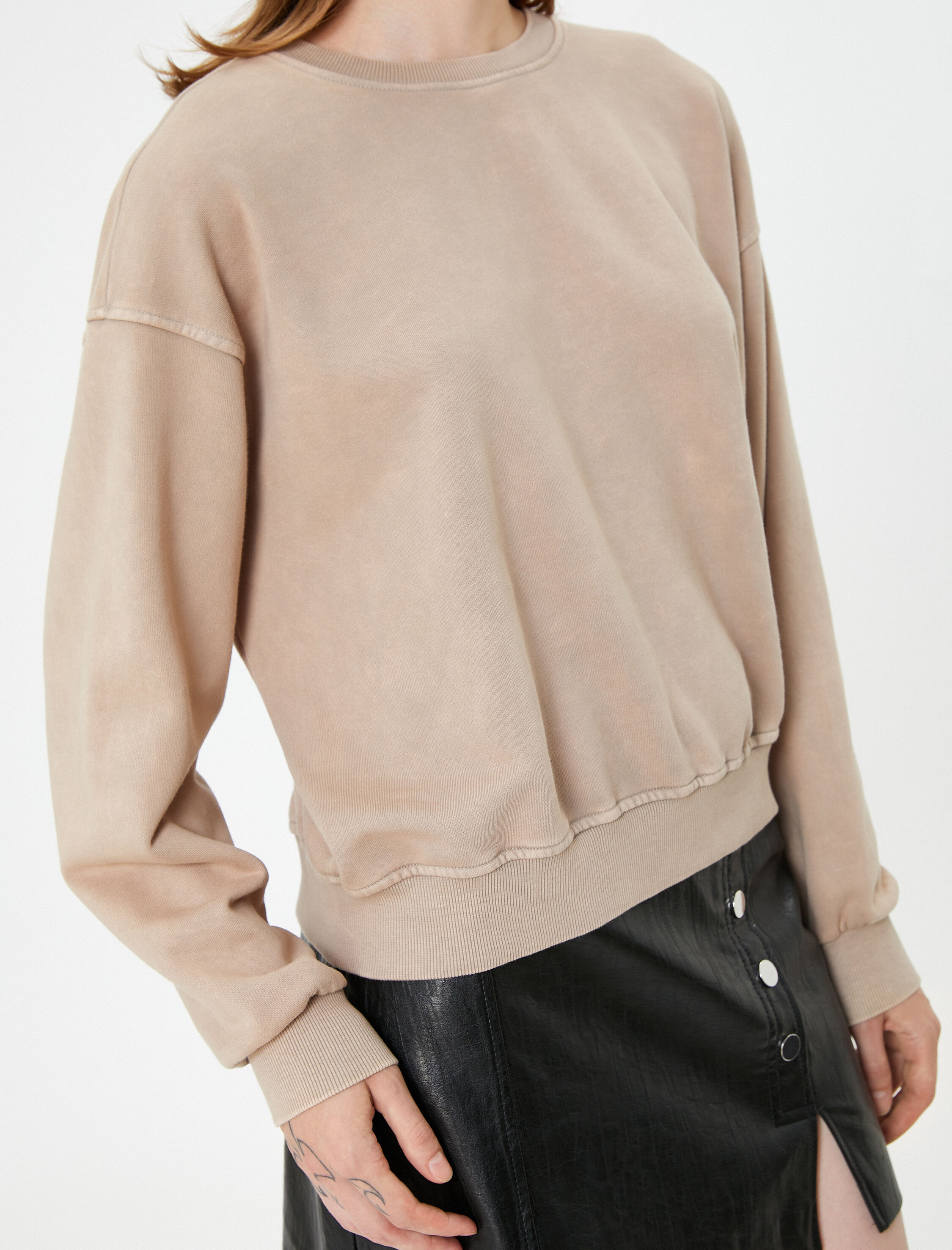   Bisiklet Yaka Sweatshirt Pamuklu Uzun Kollu Ribanalı