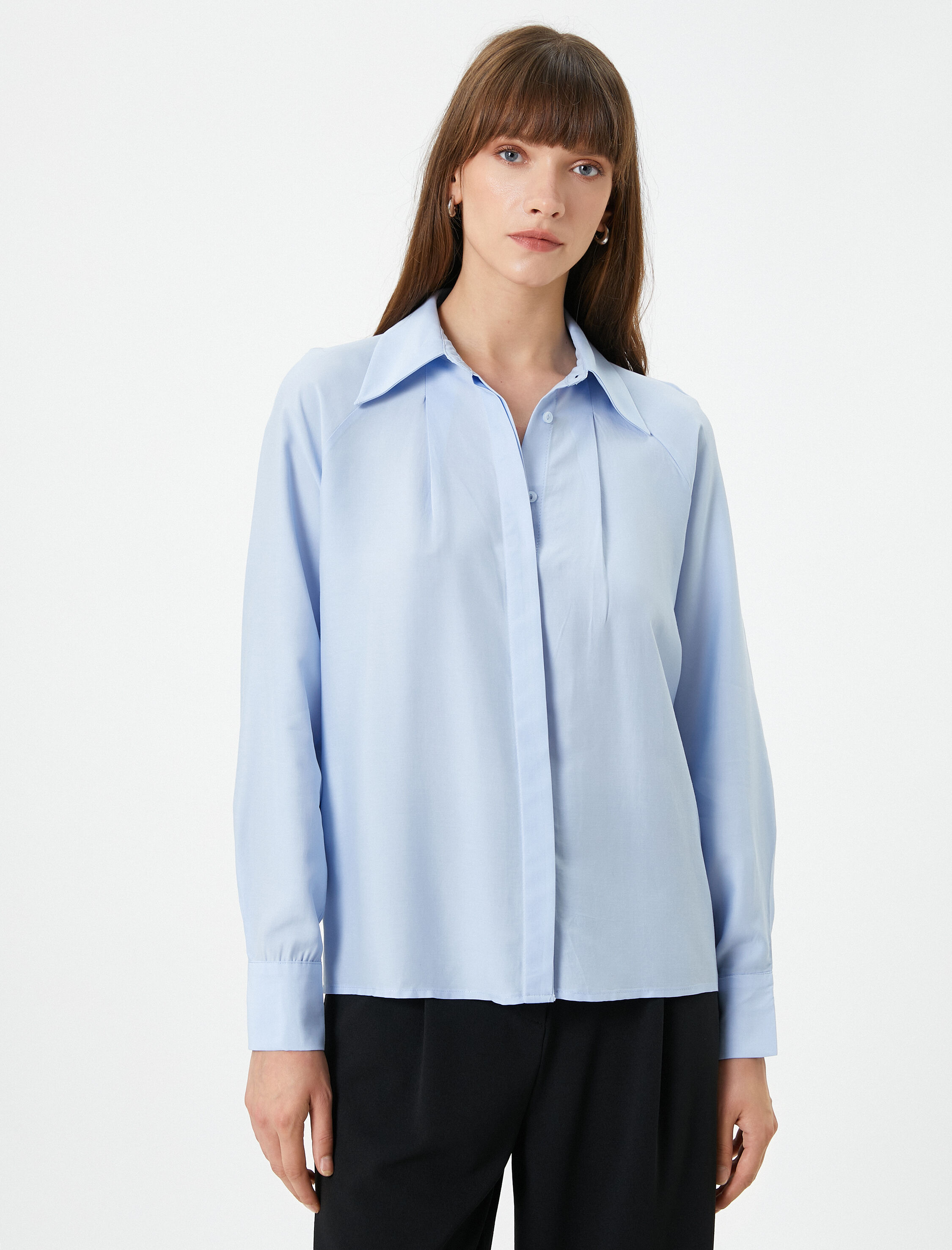   Gömlek Uzun Kollu Klasik Yaka Düğmeli Pile Detaylı