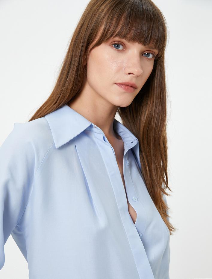  Gömlek Uzun Kollu Klasik Yaka Düğmeli Pile Detaylı