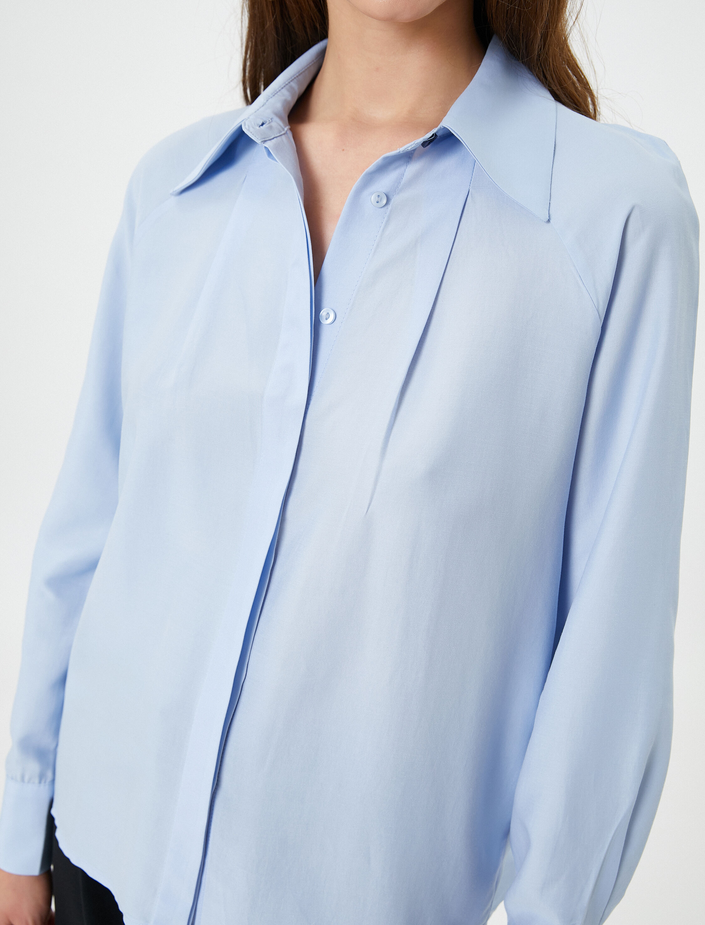   Gömlek Uzun Kollu Klasik Yaka Düğmeli Pile Detaylı