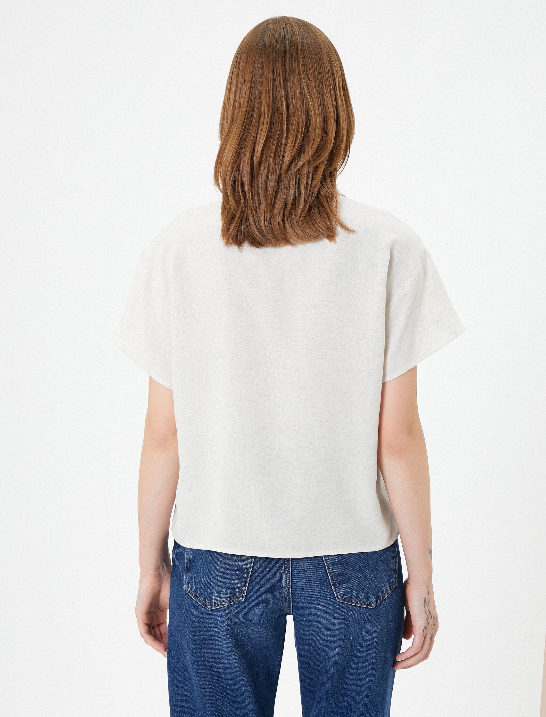   Kısa Kollu Gömlek Cepli Düğmeli Klasik Yaka Viskon Karışımlı