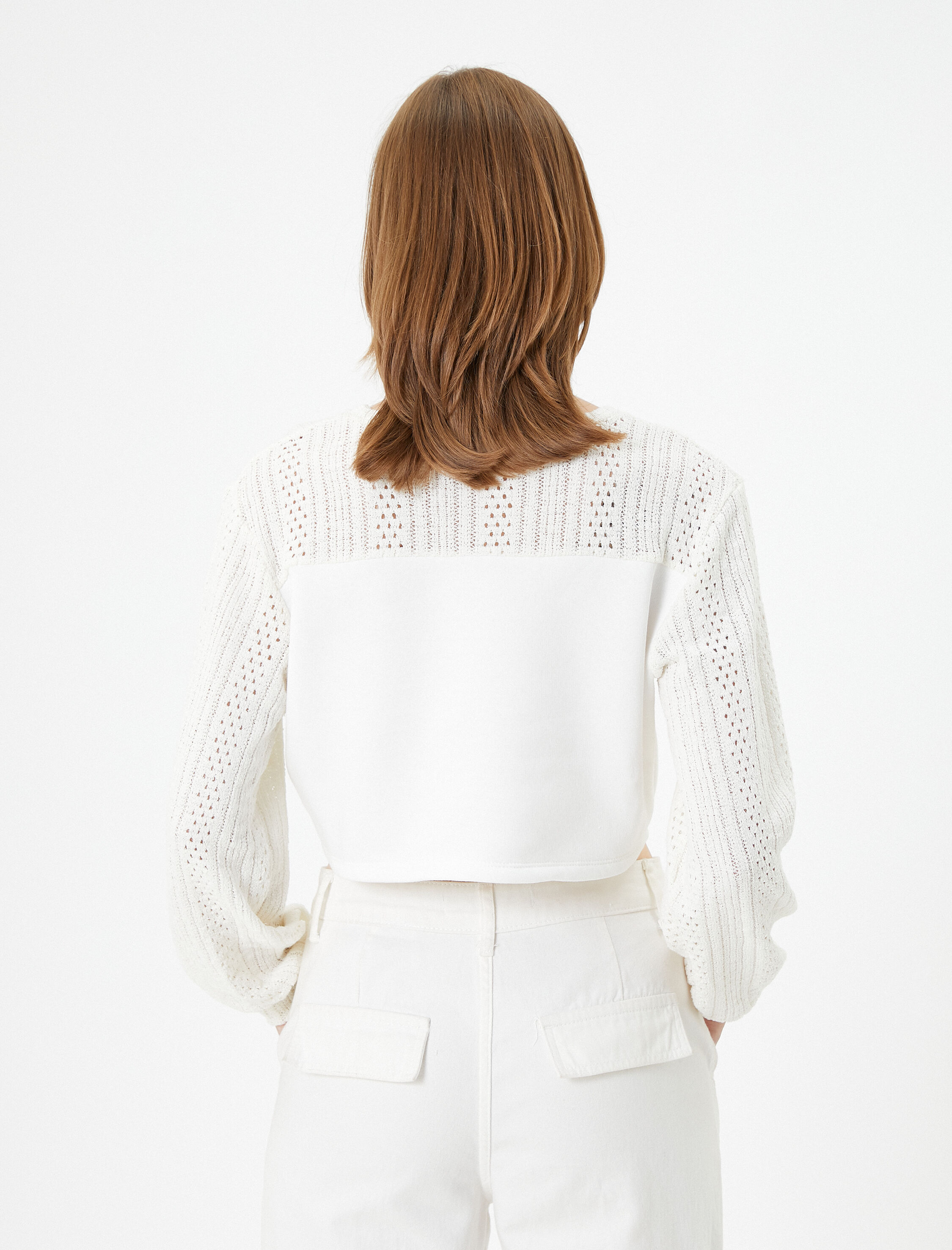   Crop Kazak Ajurlu Balon Kollu Bisiklet Yaka