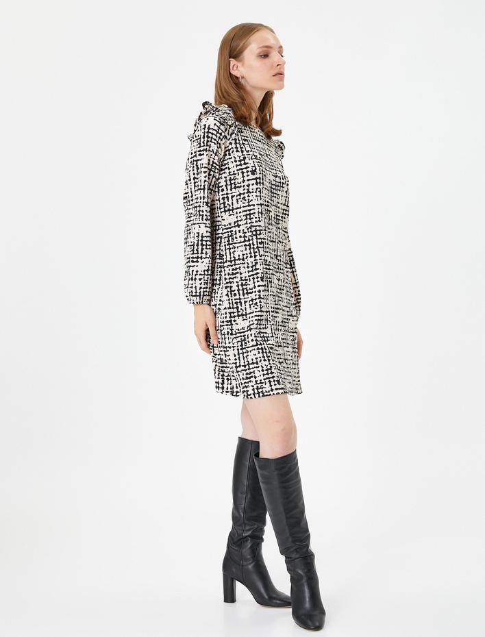  Fırfırlı Balon Kol Elbise Bisiklet Yaka