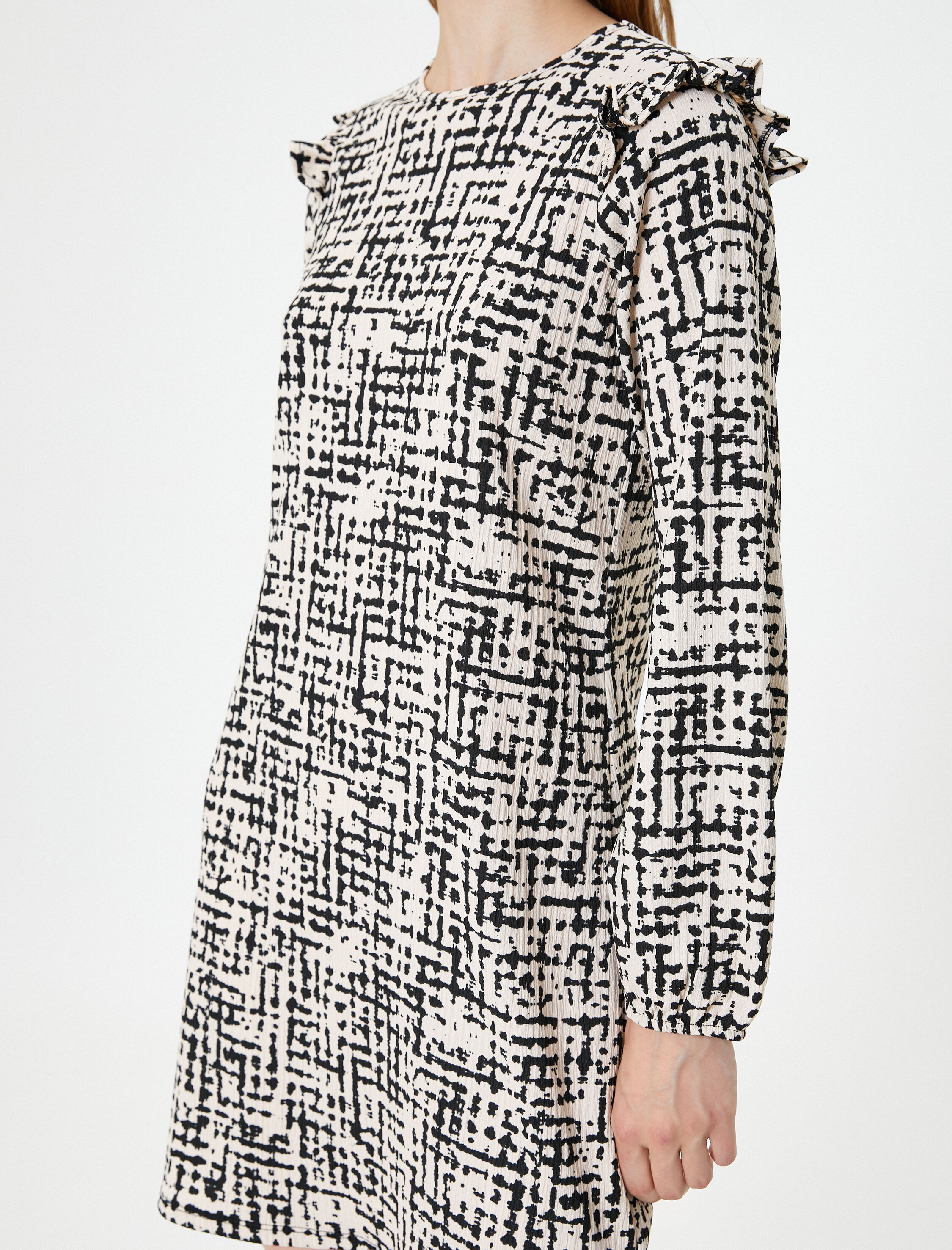   Fırfırlı Balon Kol Elbise Bisiklet Yaka