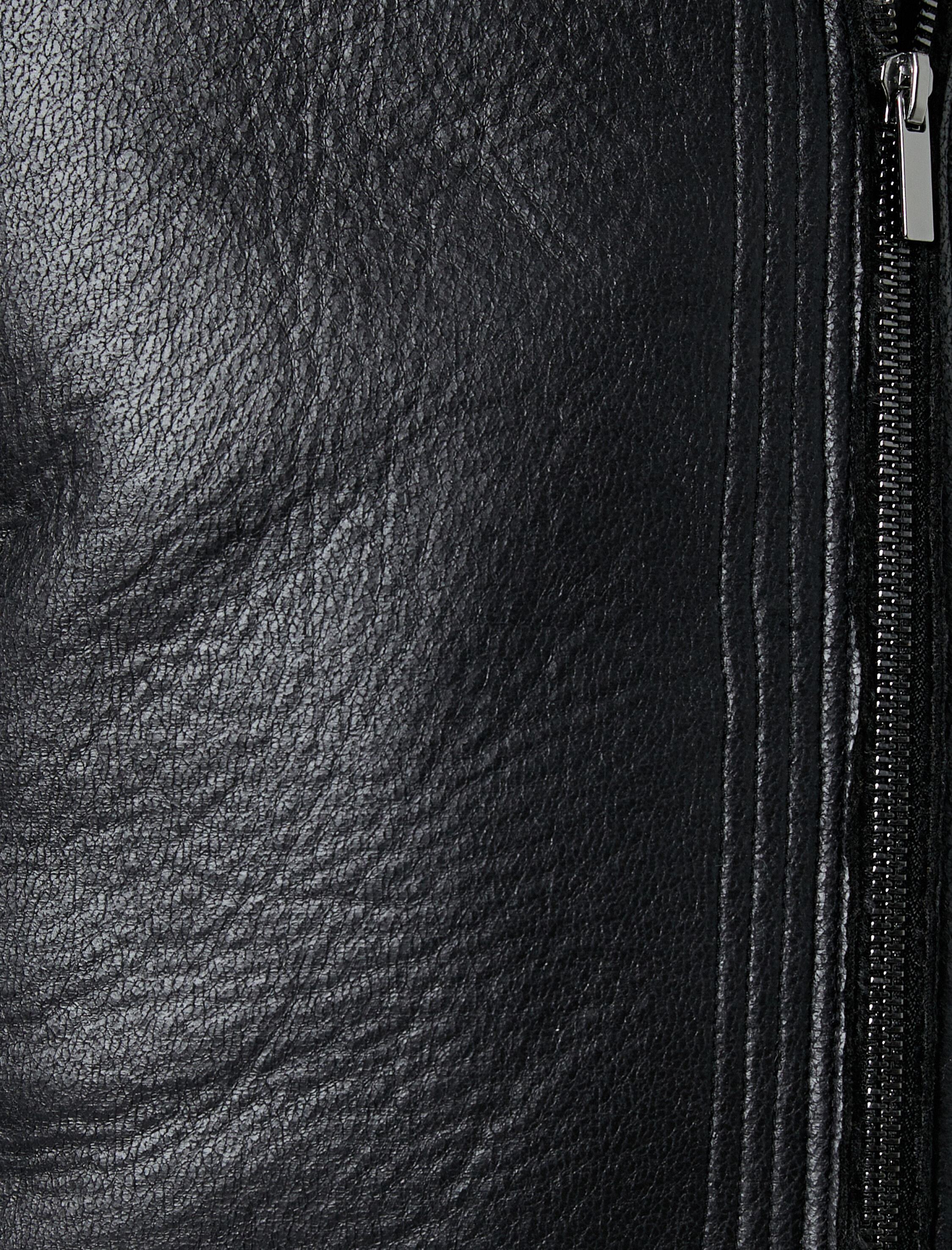   Biker Ceket Suni Deri Peluş Detaylı Fermuarlı Cepli