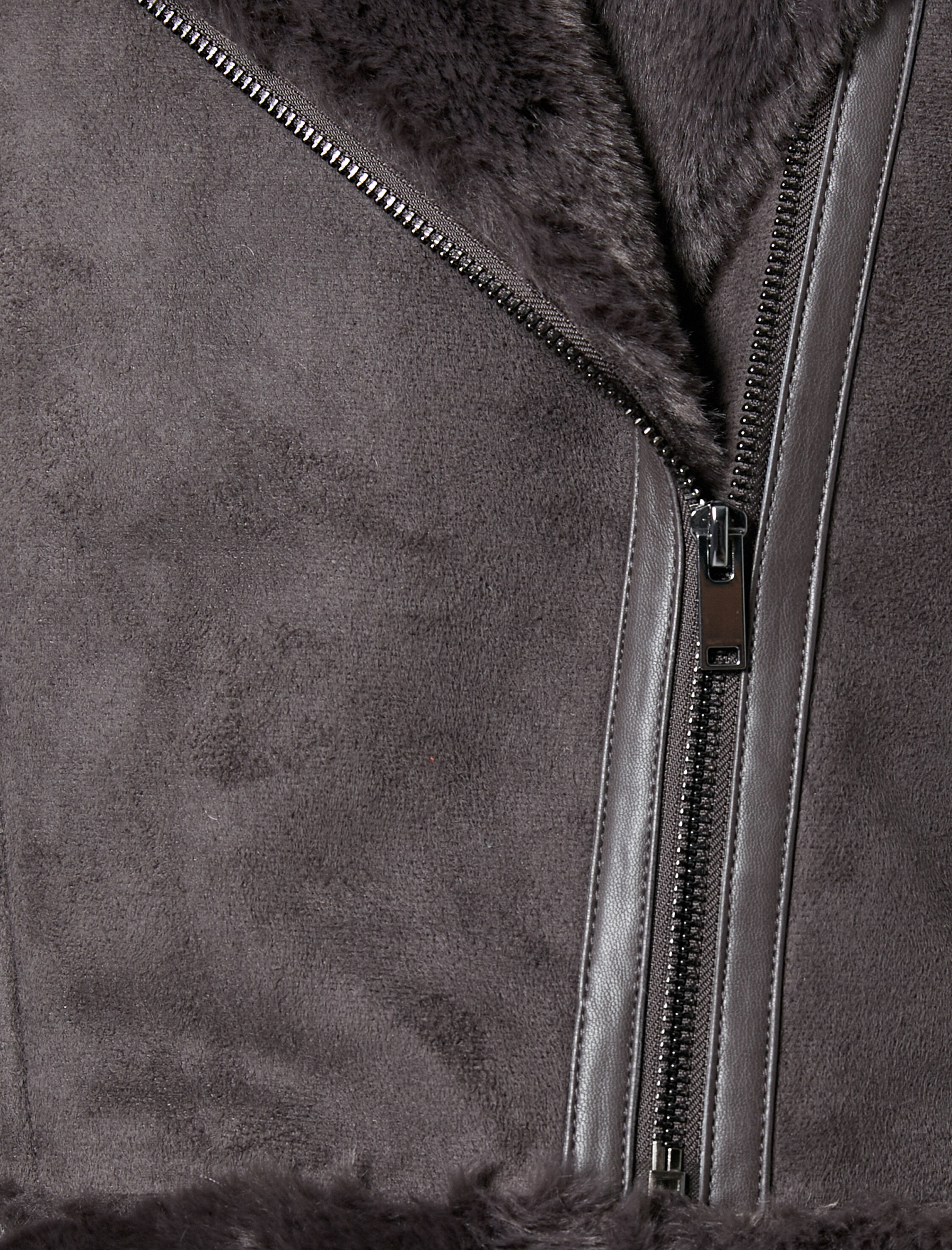   Biker Ceket Suni Deri Suni Kürklü Fermuarlı Cep Detaylı