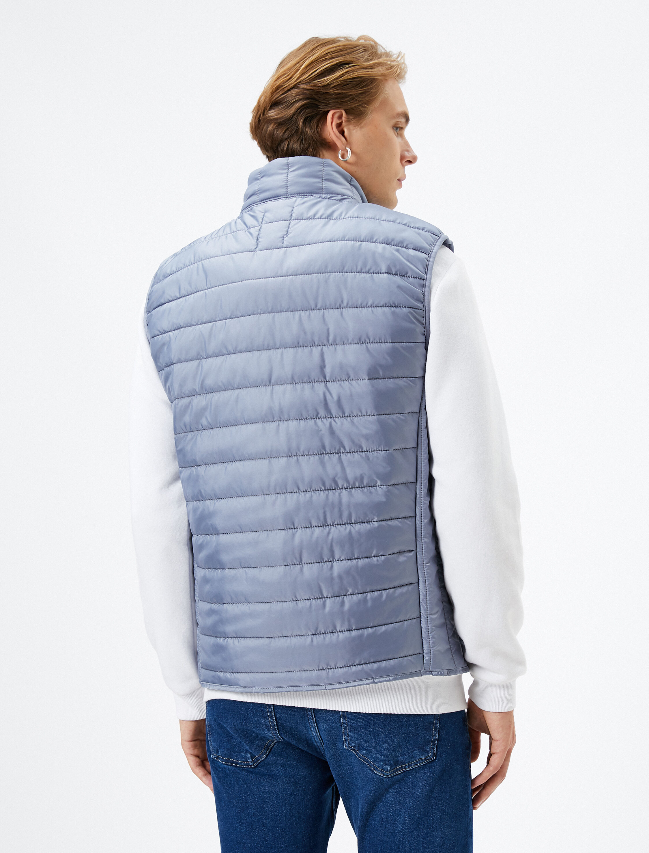   Şişme Yelek Dik Yaka Cep Detaylı Fermuarlı