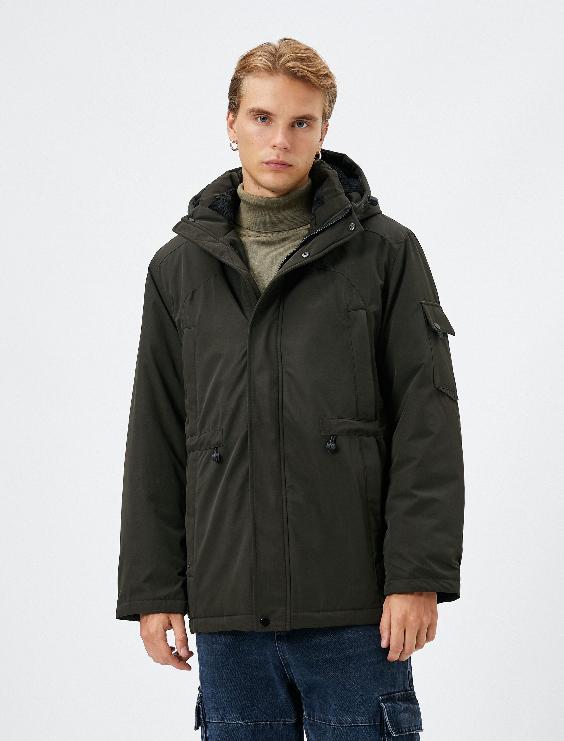   Kapşonlu Anorak Mont Cep Detaylı Çıtçıt Düğmeli