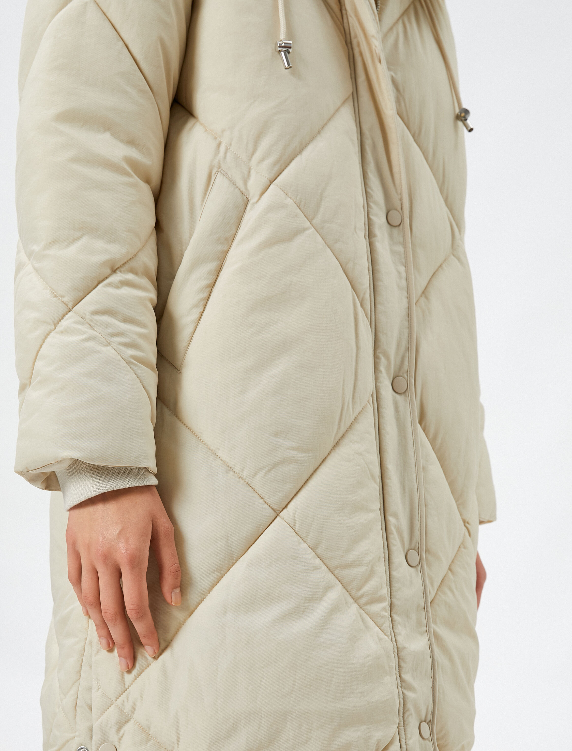   Midi Şişme Mont Kapitoneli Kapüşonlu Cep Detaylı Bağcıklı